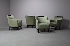 Set of Four Art Deco Armchairs, Lacquered Mahogany, France, 1930-1950