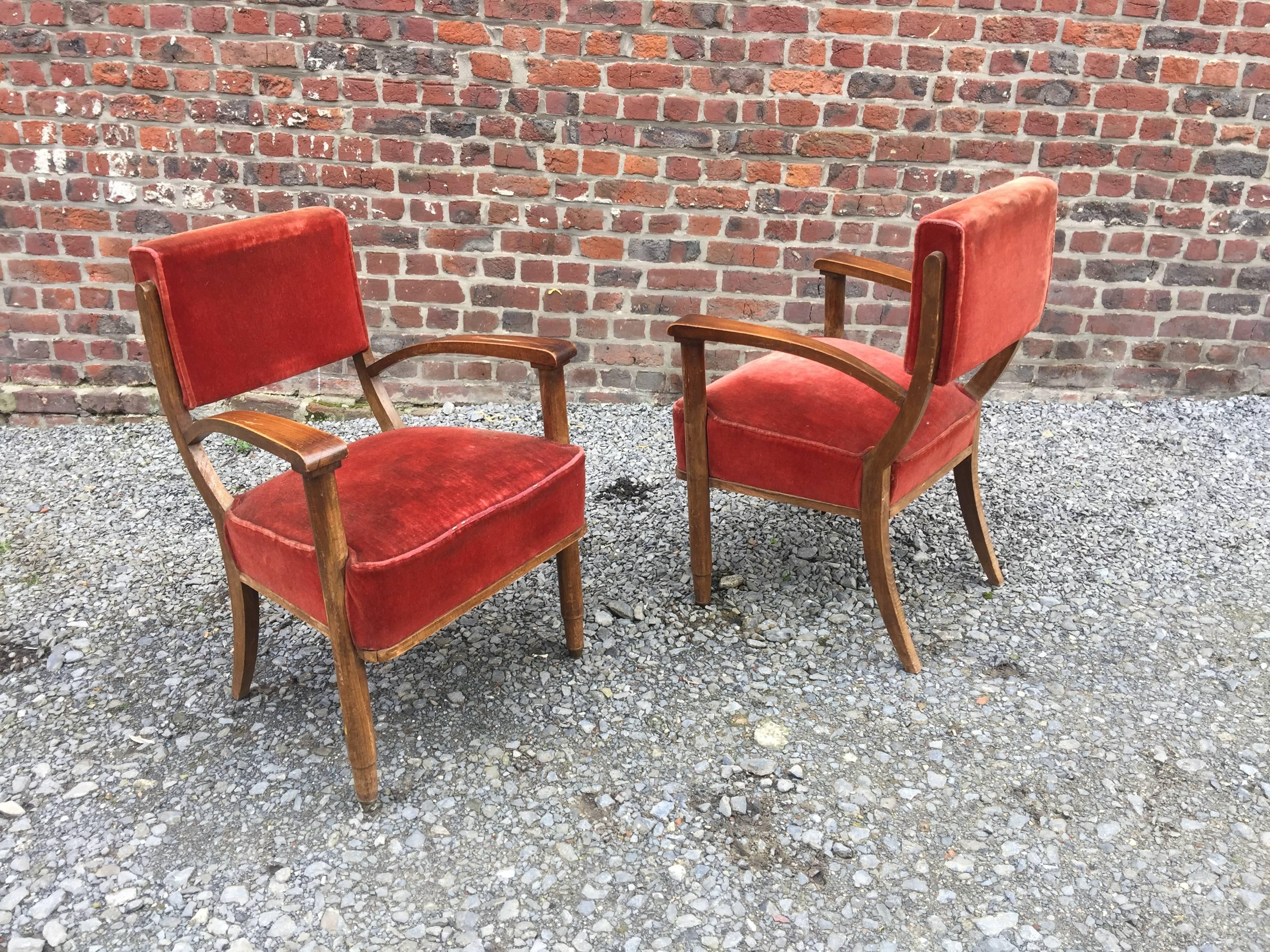French Four Art Deco Armchairs in the Style of Eugène Printz circa 1940 For Sale