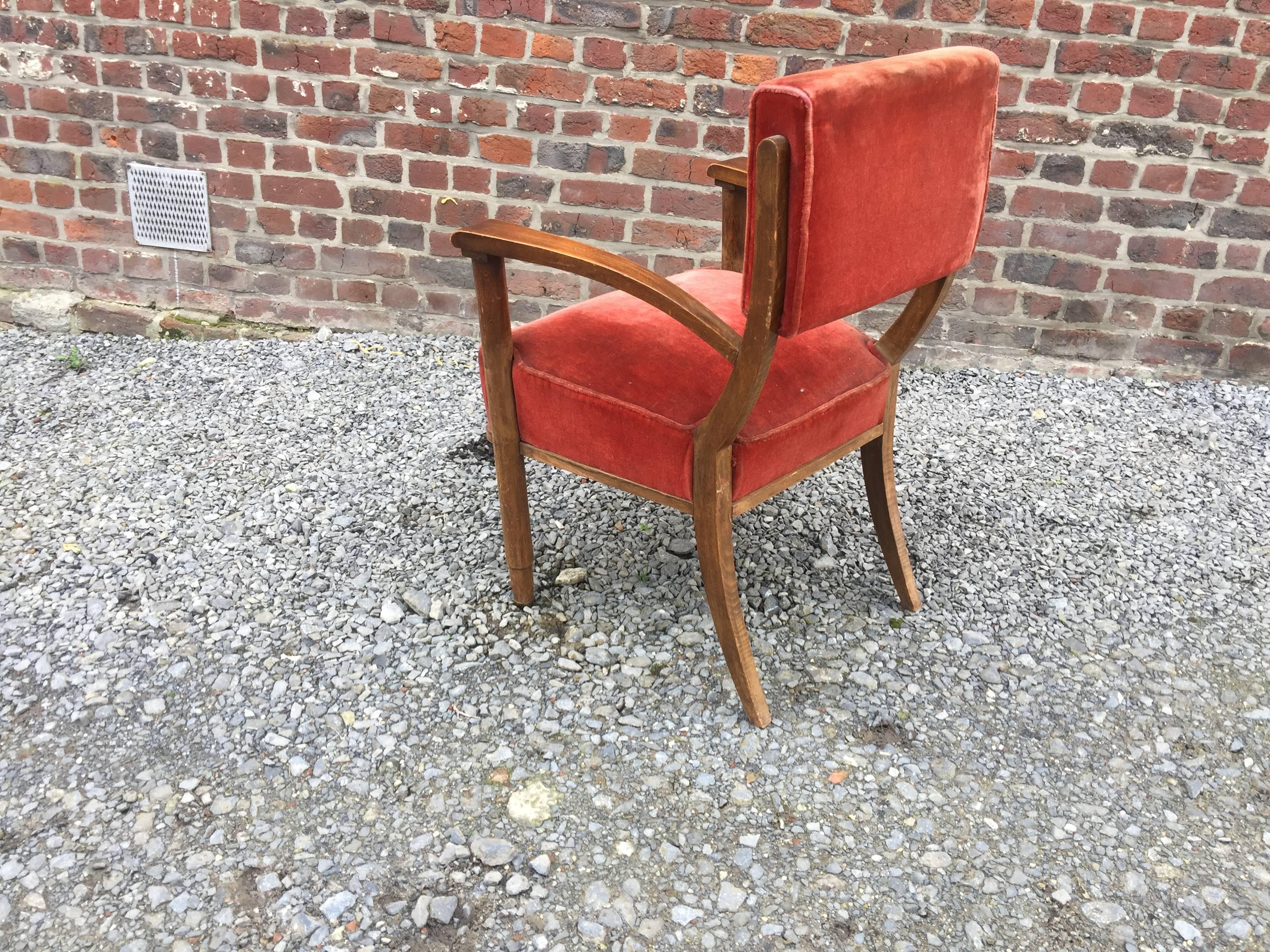 Mid-20th Century Four Art Deco Armchairs in the Style of Eugène Printz circa 1940 For Sale