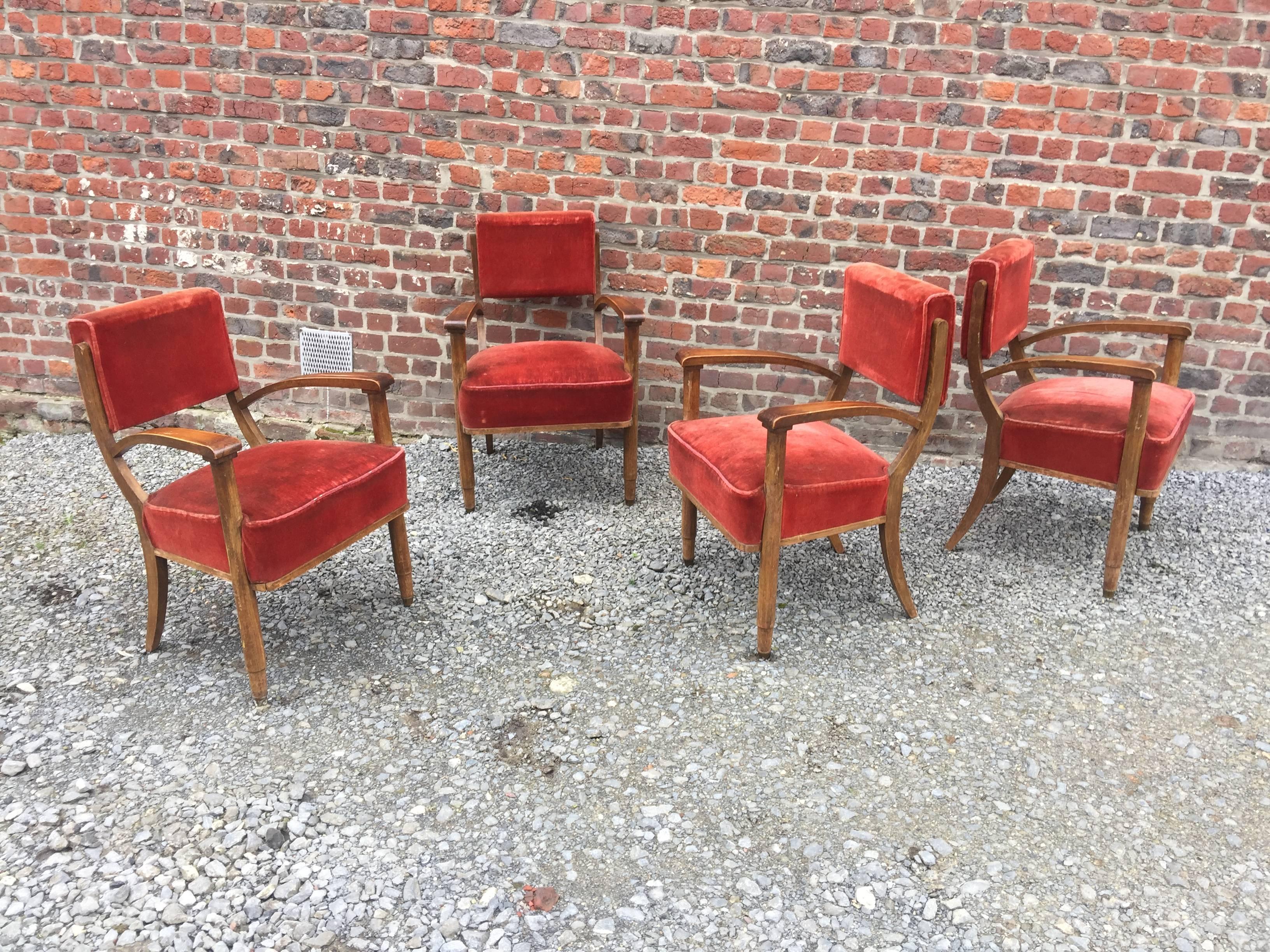 Vier Art-Déco-Sessel im Stil von Eugène Printz, um 1940 im Angebot 2