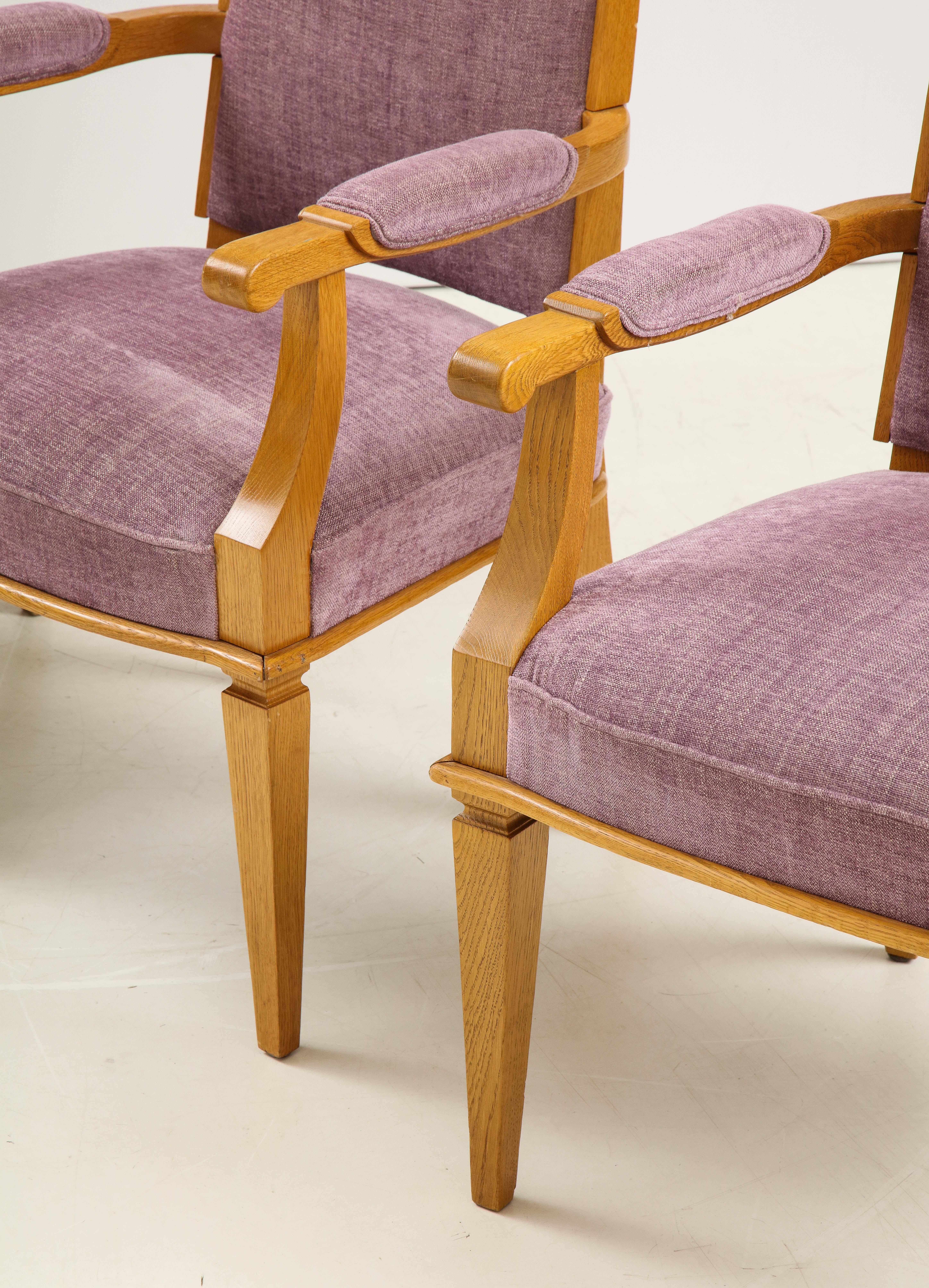 French Set of Four Art Deco Oak Armchairs by Jacques Adnet For Sale