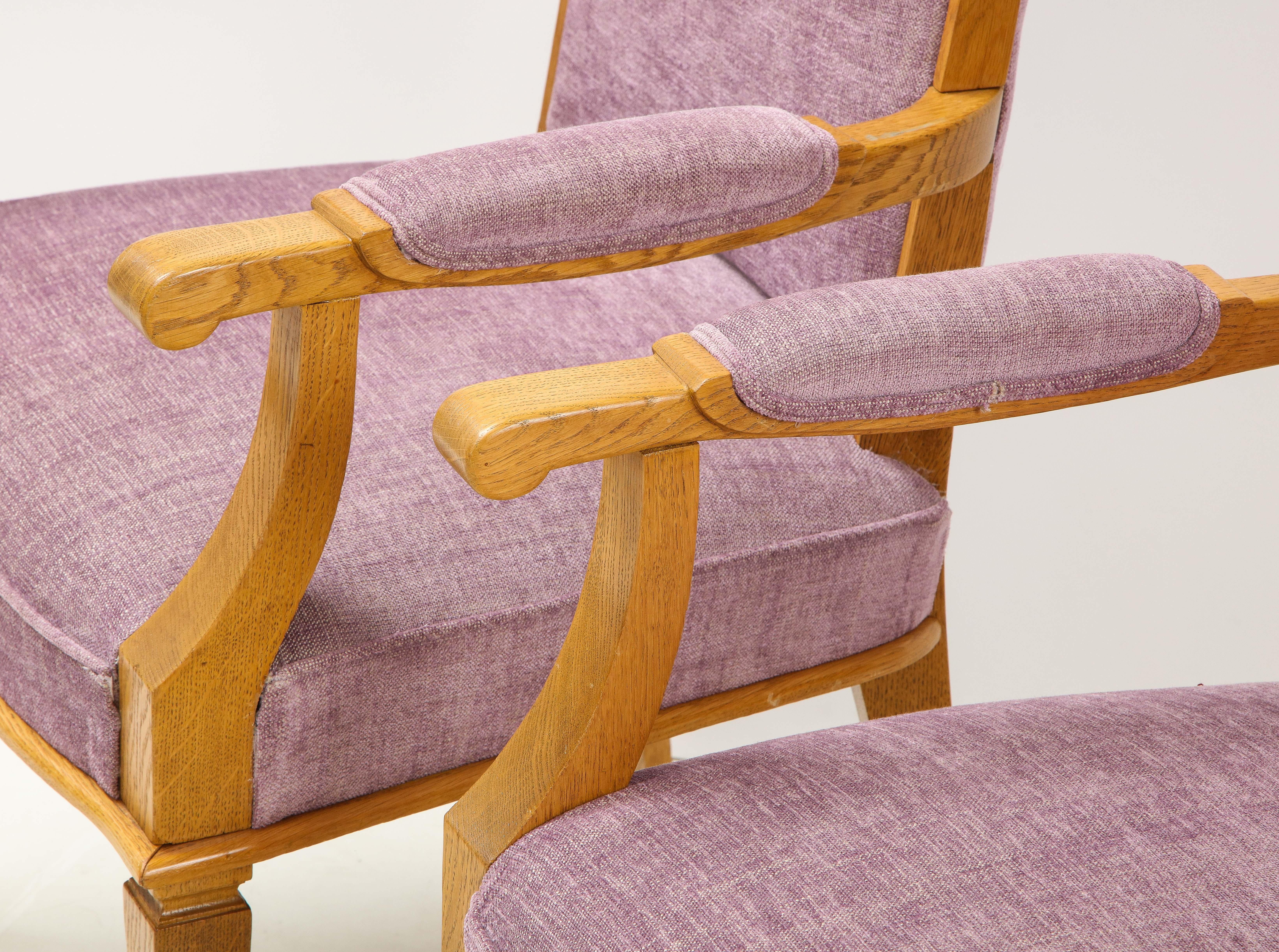 Mid-20th Century Set of Four Art Deco Oak Armchairs by Jacques Adnet For Sale