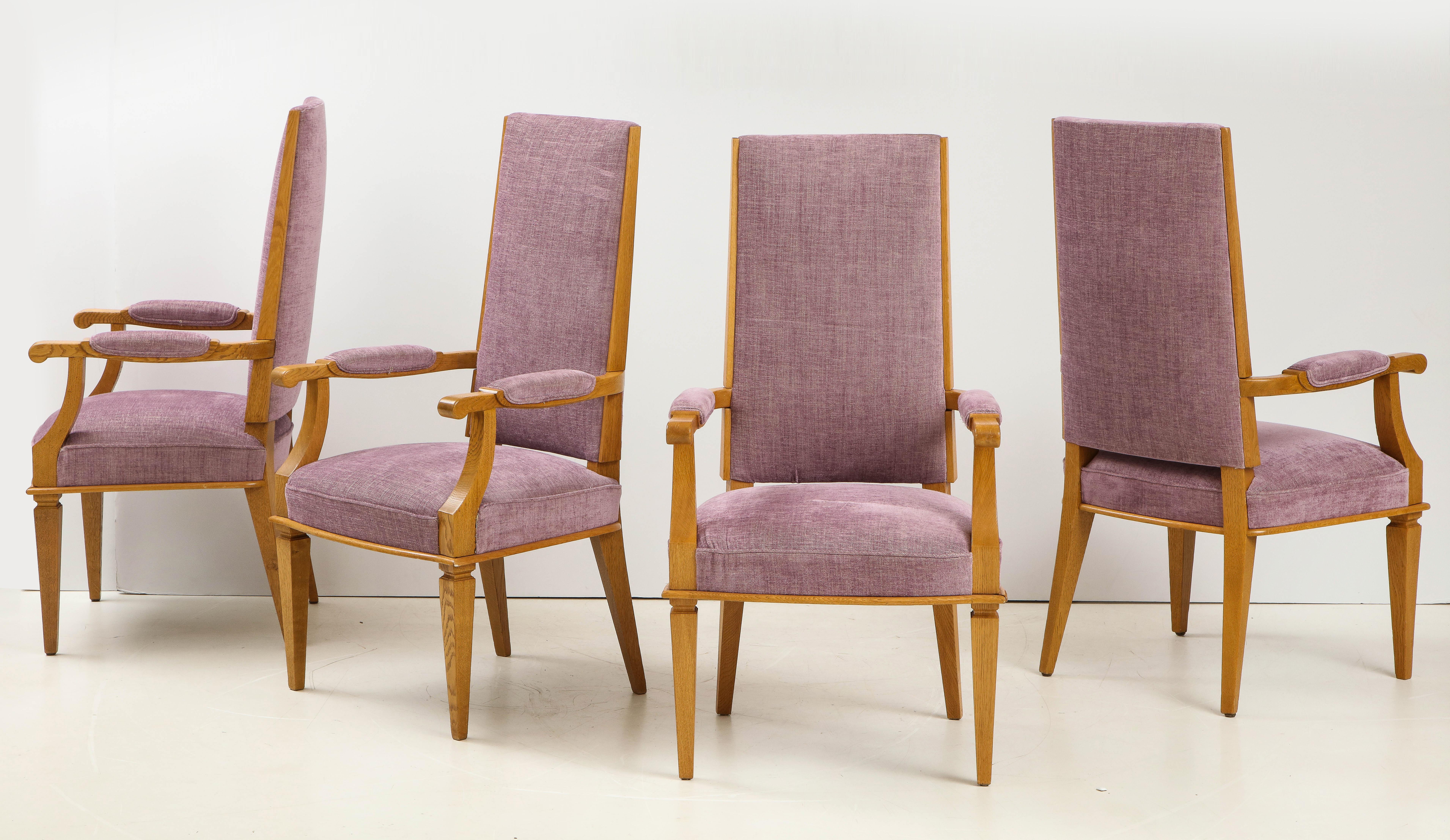 Set of Four Art Deco Oak Armchairs by Jacques Adnet For Sale 1