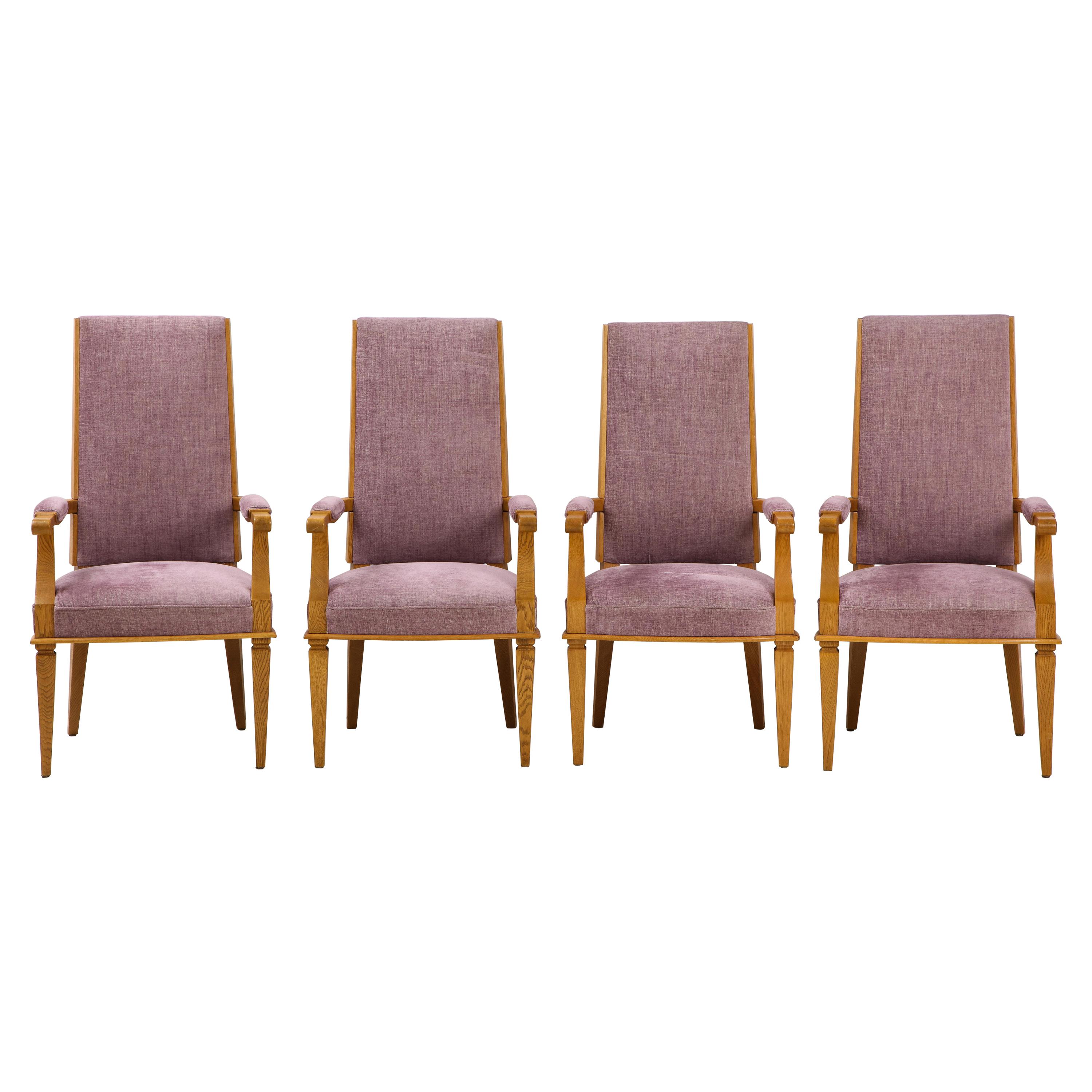 Set of Four Art Deco Oak Armchairs by Jacques Adnet For Sale