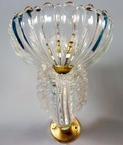 A Pair Art Deco Brass Mounted Murano Glass Sconces 1940' by Barovier