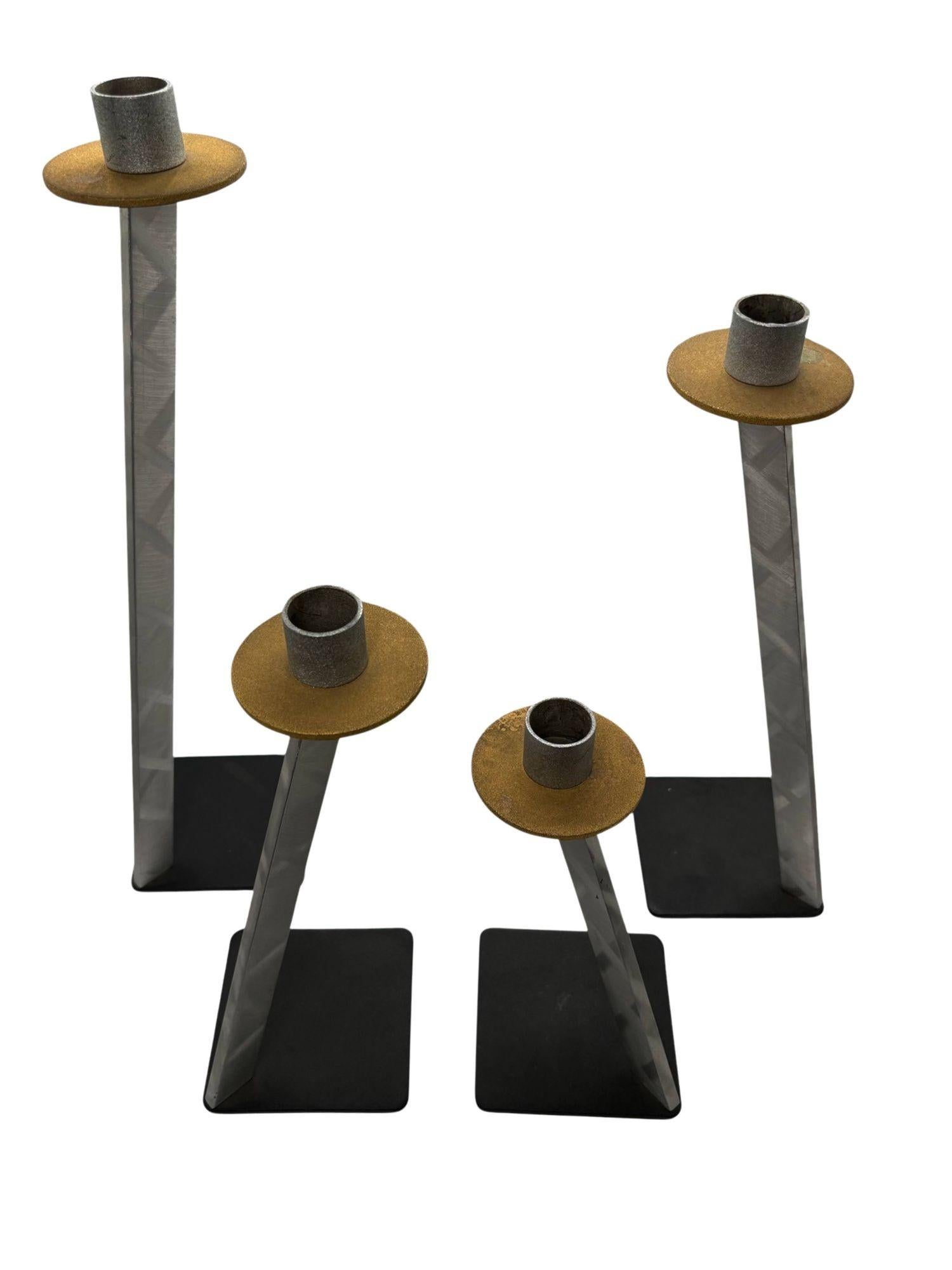 Metal Set of Four Art Deco Candlestick Holders by Bruce MacDonald