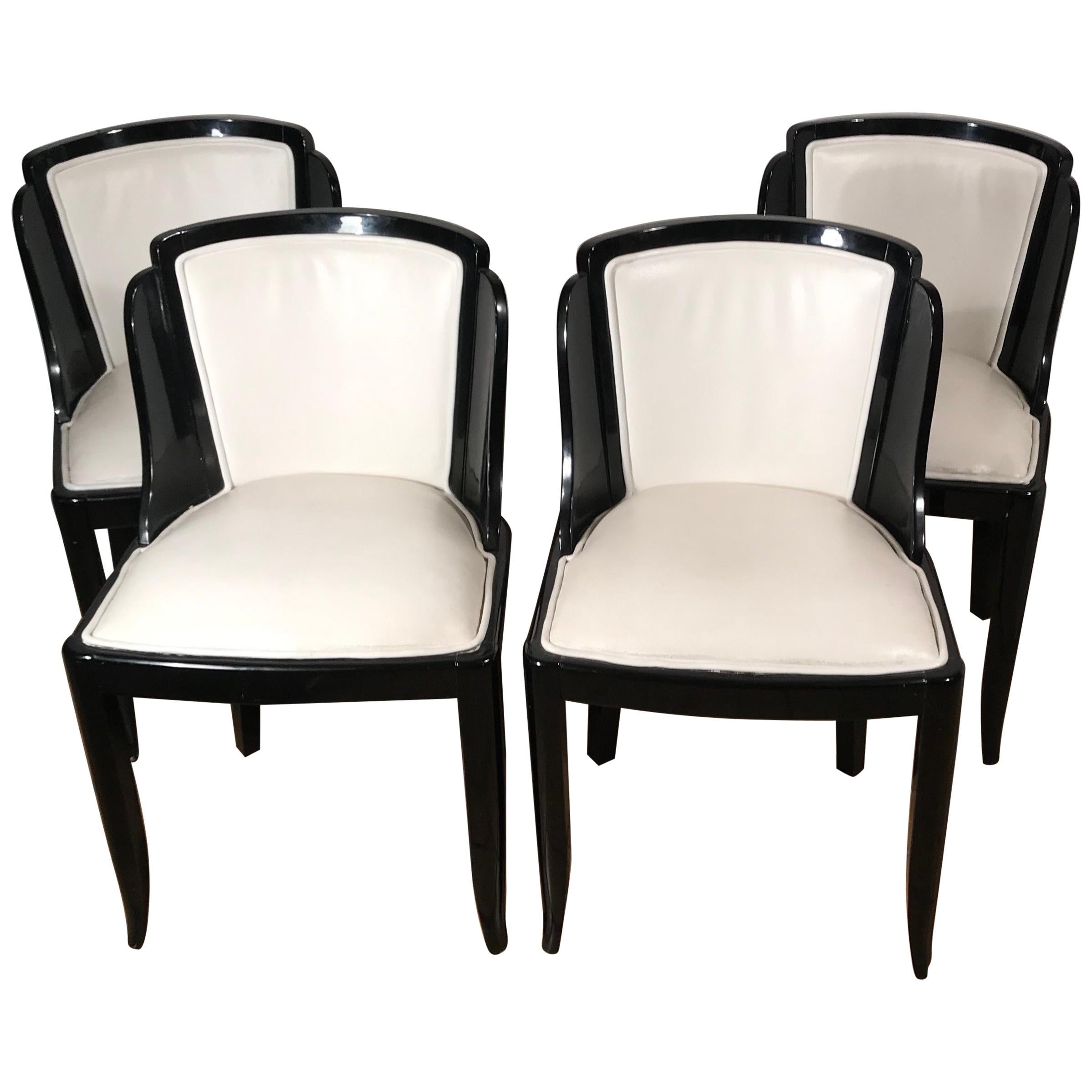 Set of Four Art Deco Chairs, France 20th century, Wood with Black Lacquer Finish