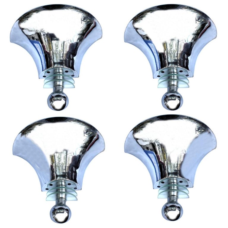Set of Four Art Deco Chrome & Glass Trumpet Sconce Wall Lights For Sale