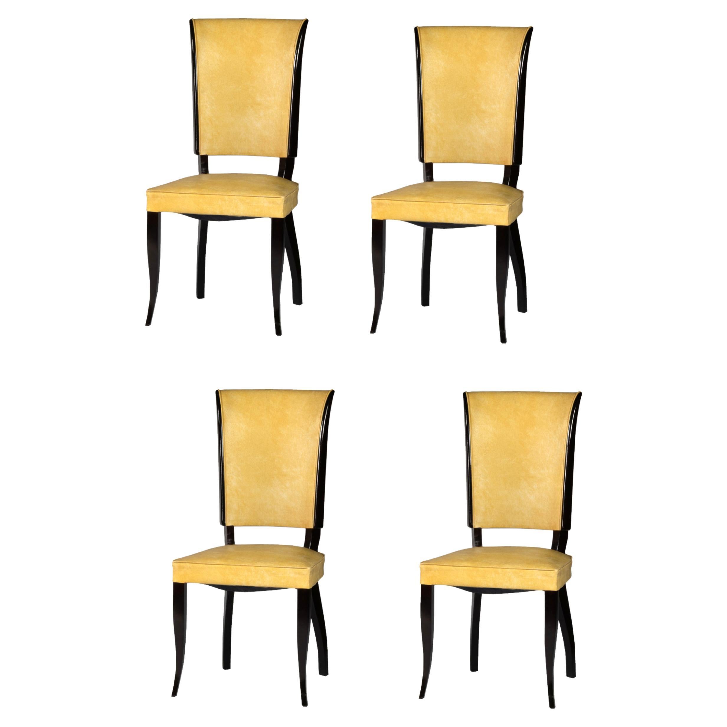Set Of Four Art Deco Dining Chairs, Jules Leleu Style