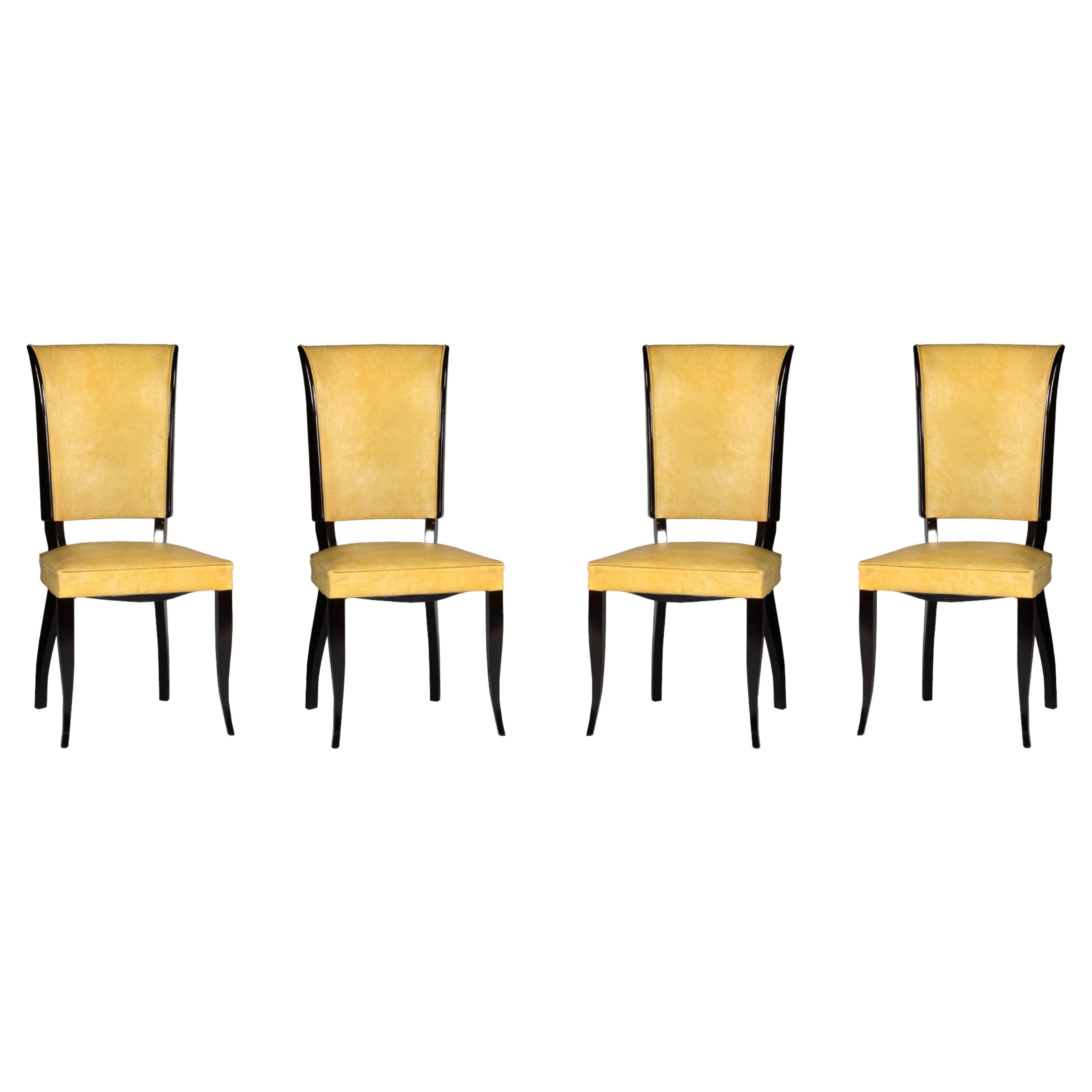 Set Of Four Art Deco Dining Chairs, Jules Leleu Style