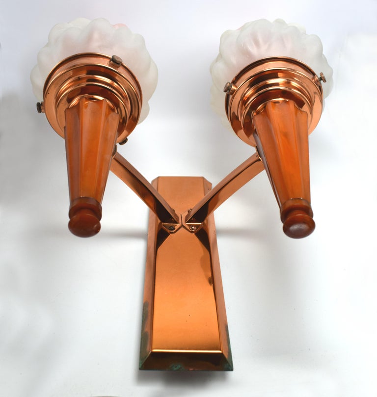 Set of Four Art Deco Matching Flame Wall Light Sconces, circa 1930 at