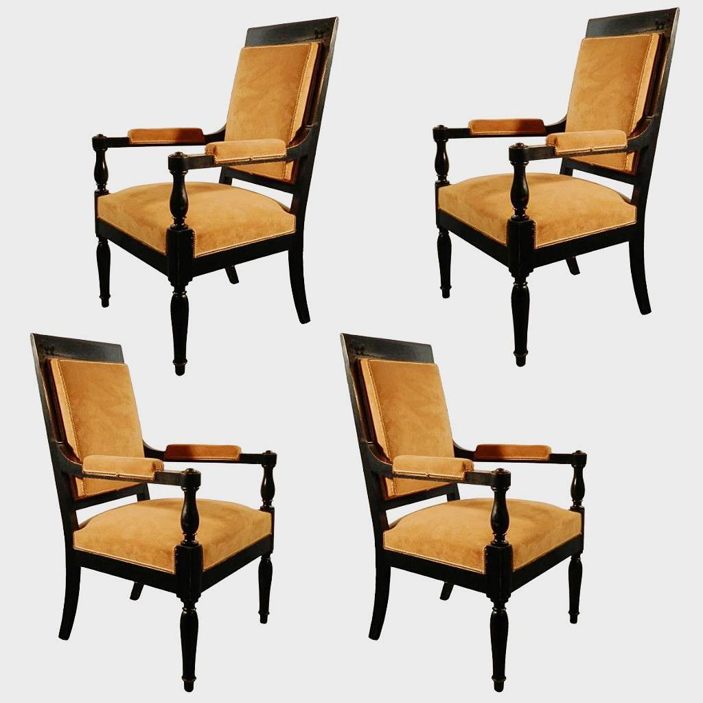 French Set of Four Art Deco Neoclassical Armchairs in the Style of André Arbus For Sale