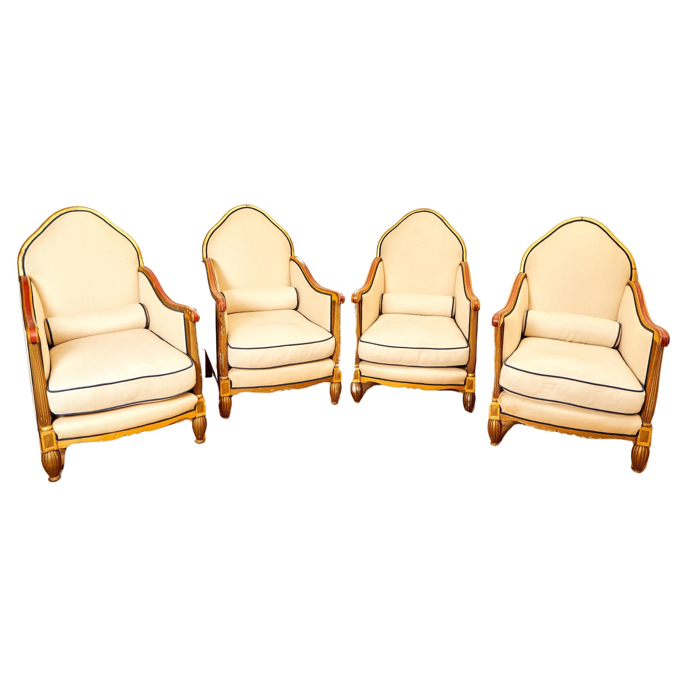 Set of four Art Deco shepherdesses, carved and golden wood, circa 1925, France.