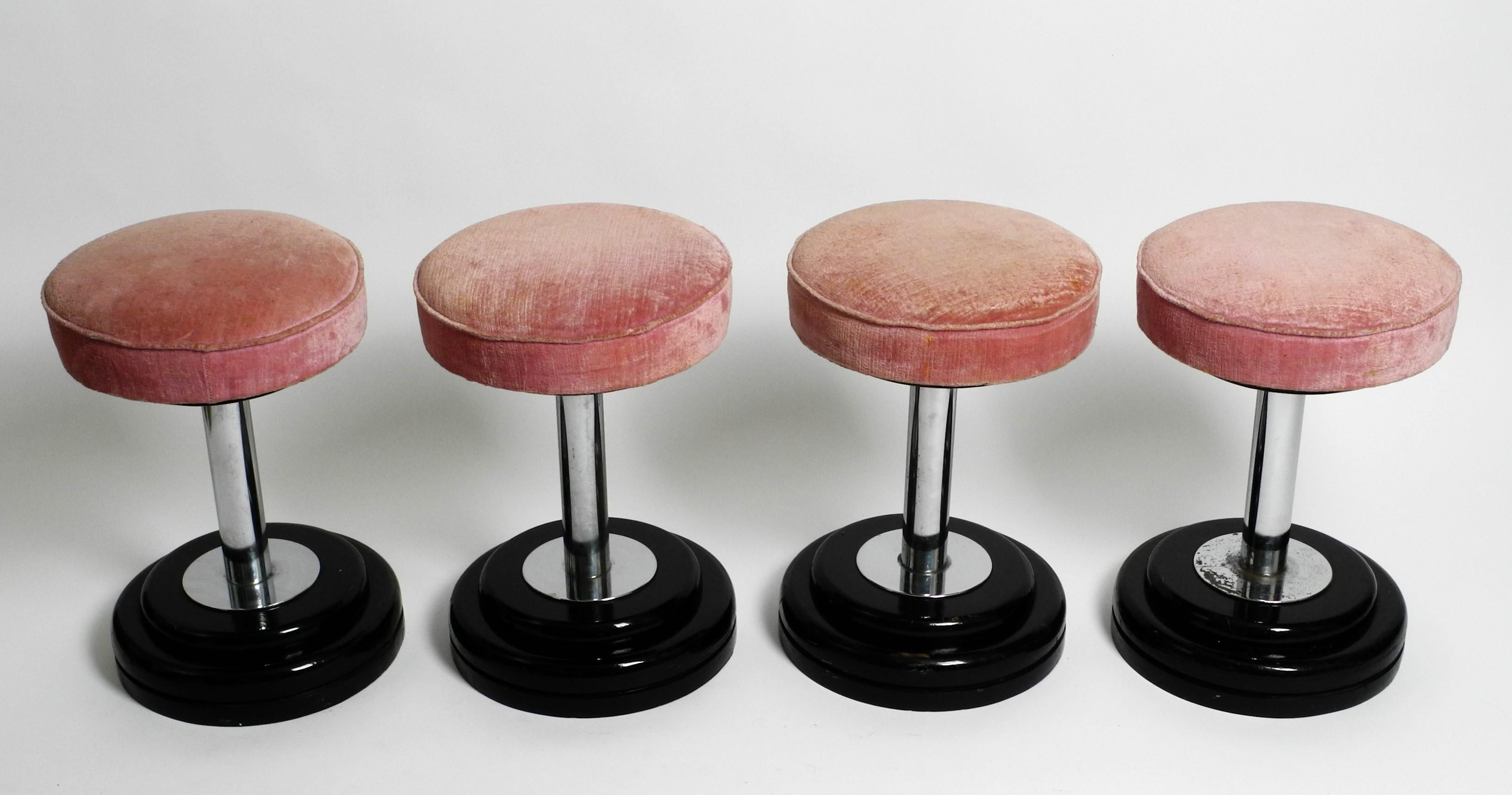 French Set of Four Rare Art Deco Stools For Sale