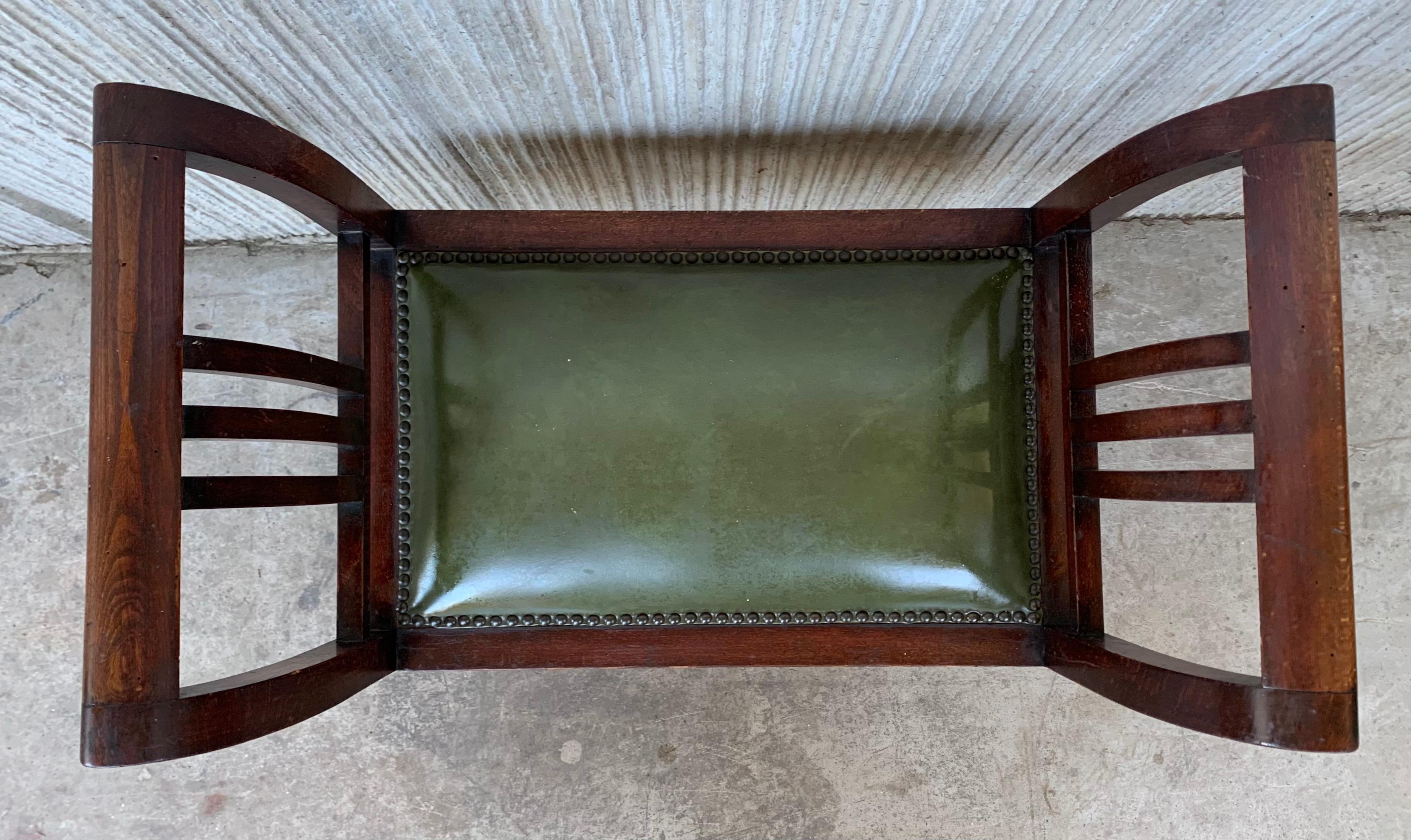 Set of Four Art Deco Stools in Walnut with Arms and Seat Leather For Sale 1