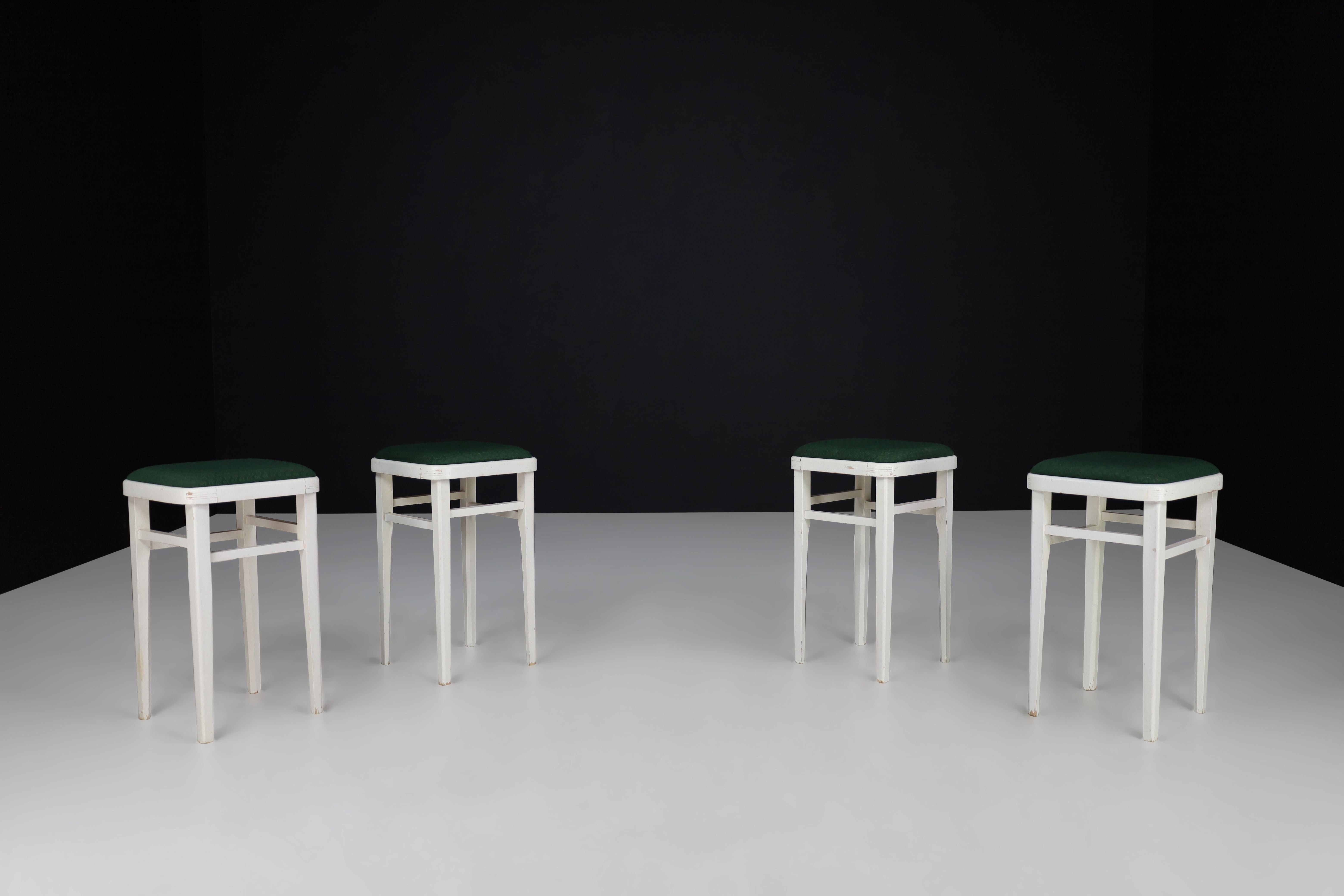 Set of Four Art Deco Stools with Original Fabric, Czechoslovakia, 1930s For Sale 7