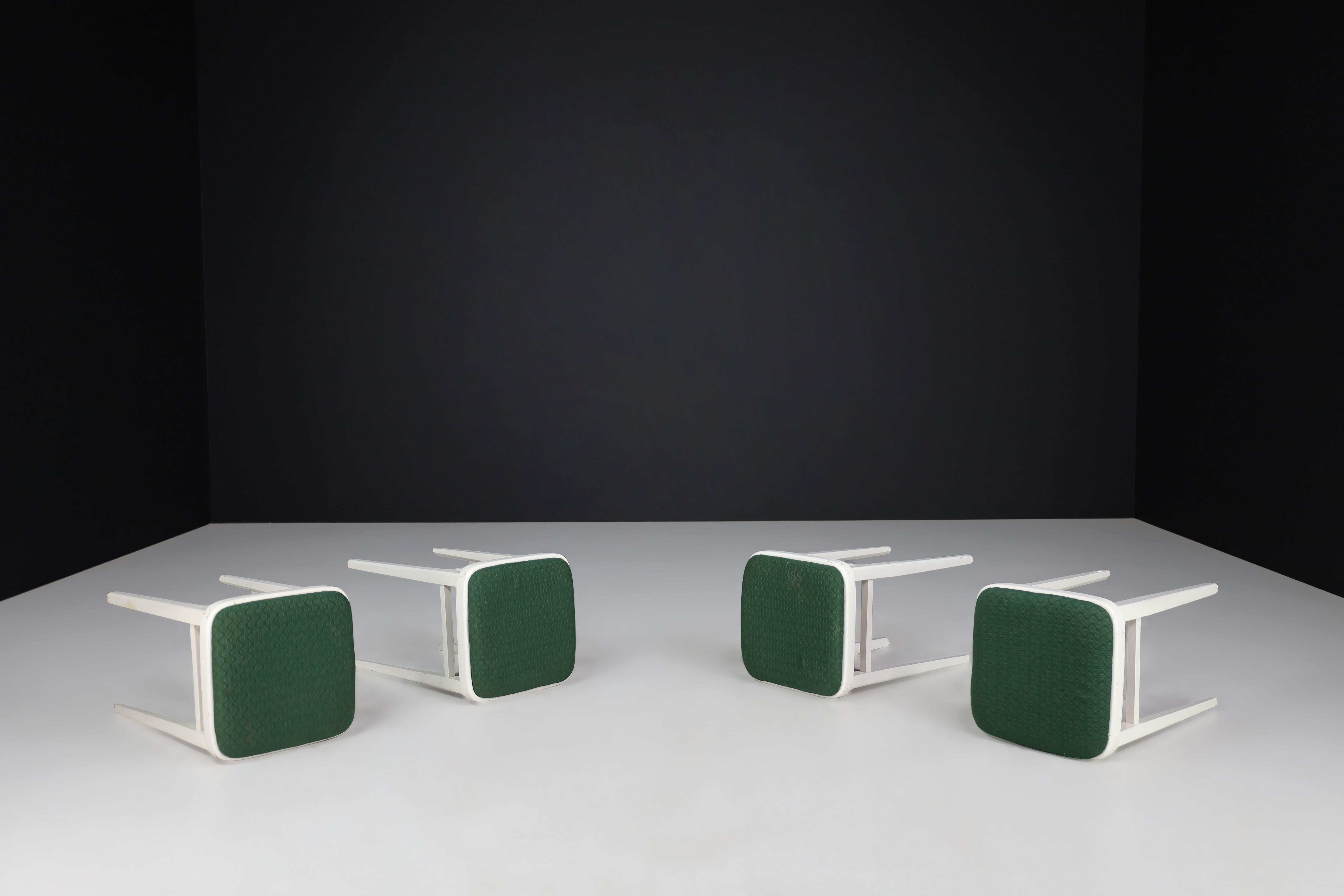 Set of Four Art Deco Stools with Original Fabric, Czechoslovakia, 1930s In Good Condition For Sale In Almelo, NL