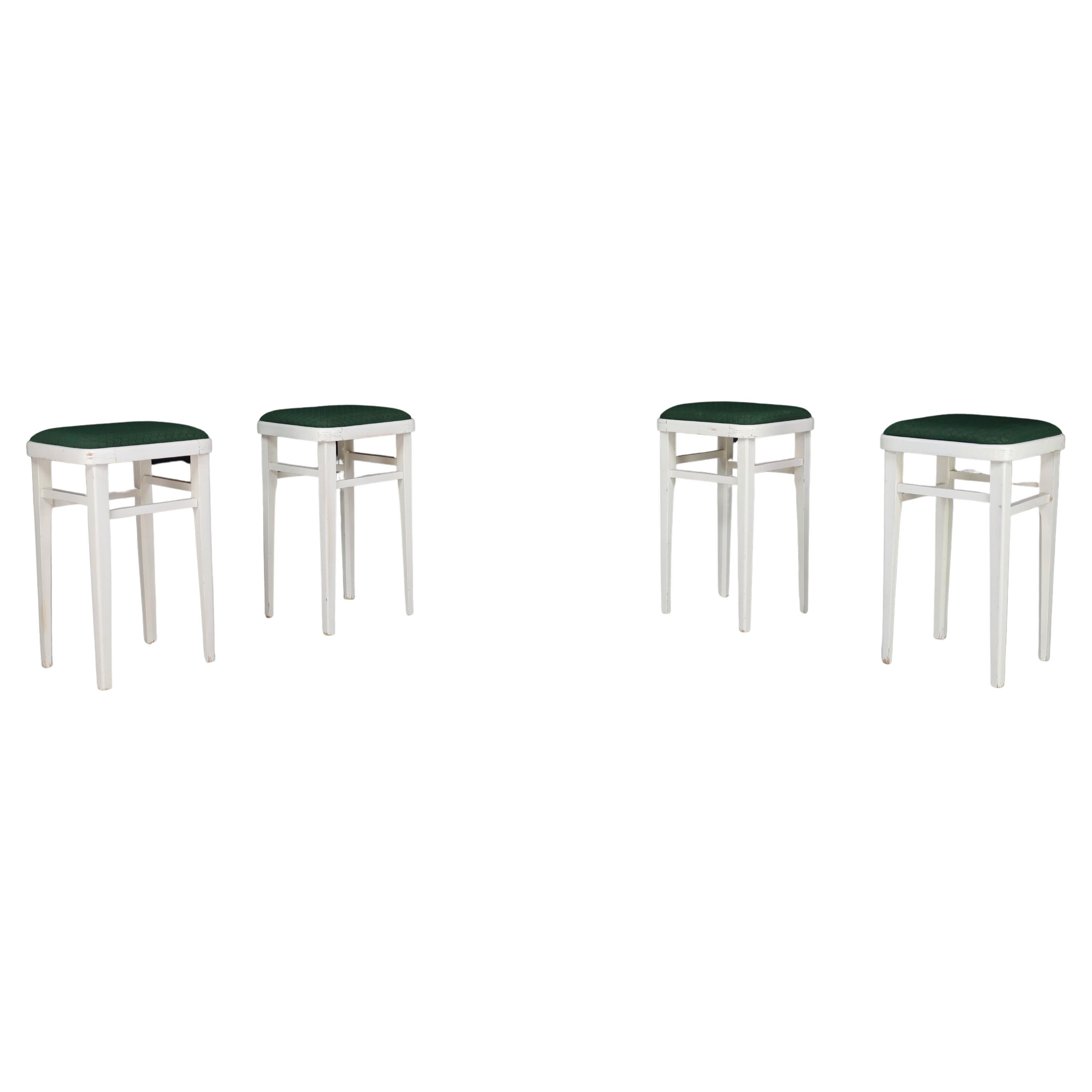 Set of Four Art Deco Stools with Original Fabric, Czechoslovakia, 1930s