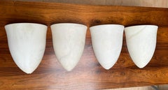 Set of Four Art Deco Style Cocoon Shape White & Mint Alabaster Wall Sconces