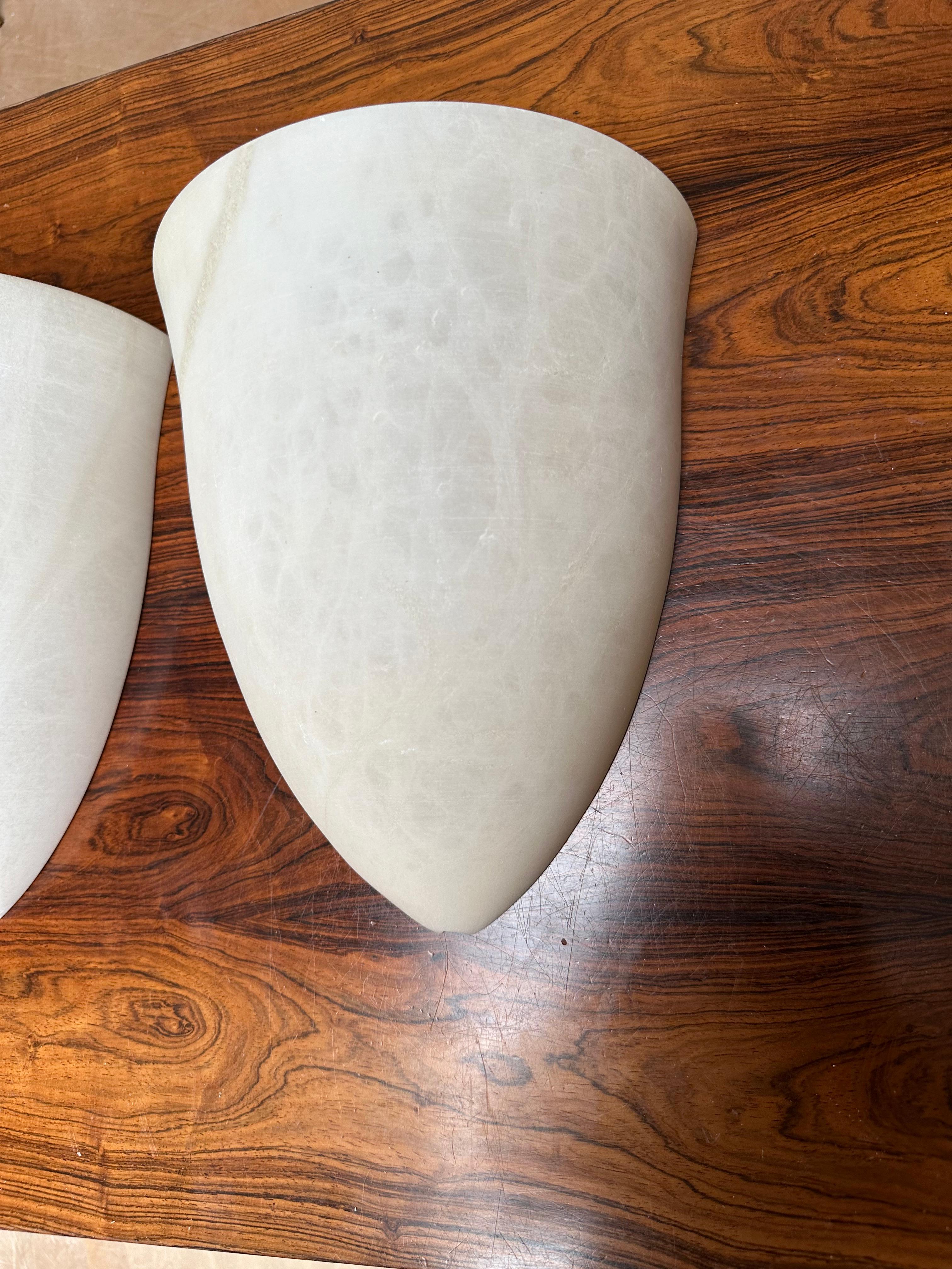 Italian Set of Four Art Deco Style Cocoon Shape White & Mint Alabaster Wall Sconces