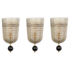 Set of Four Art Deco Style Murano Glass Demi Lune Wall Sconces, in Stock