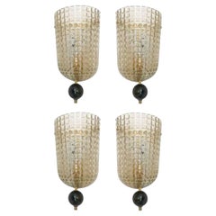 Ensemble de quatre appliques murales Demi Lune en verre de Murano de style Art Deco, en stock