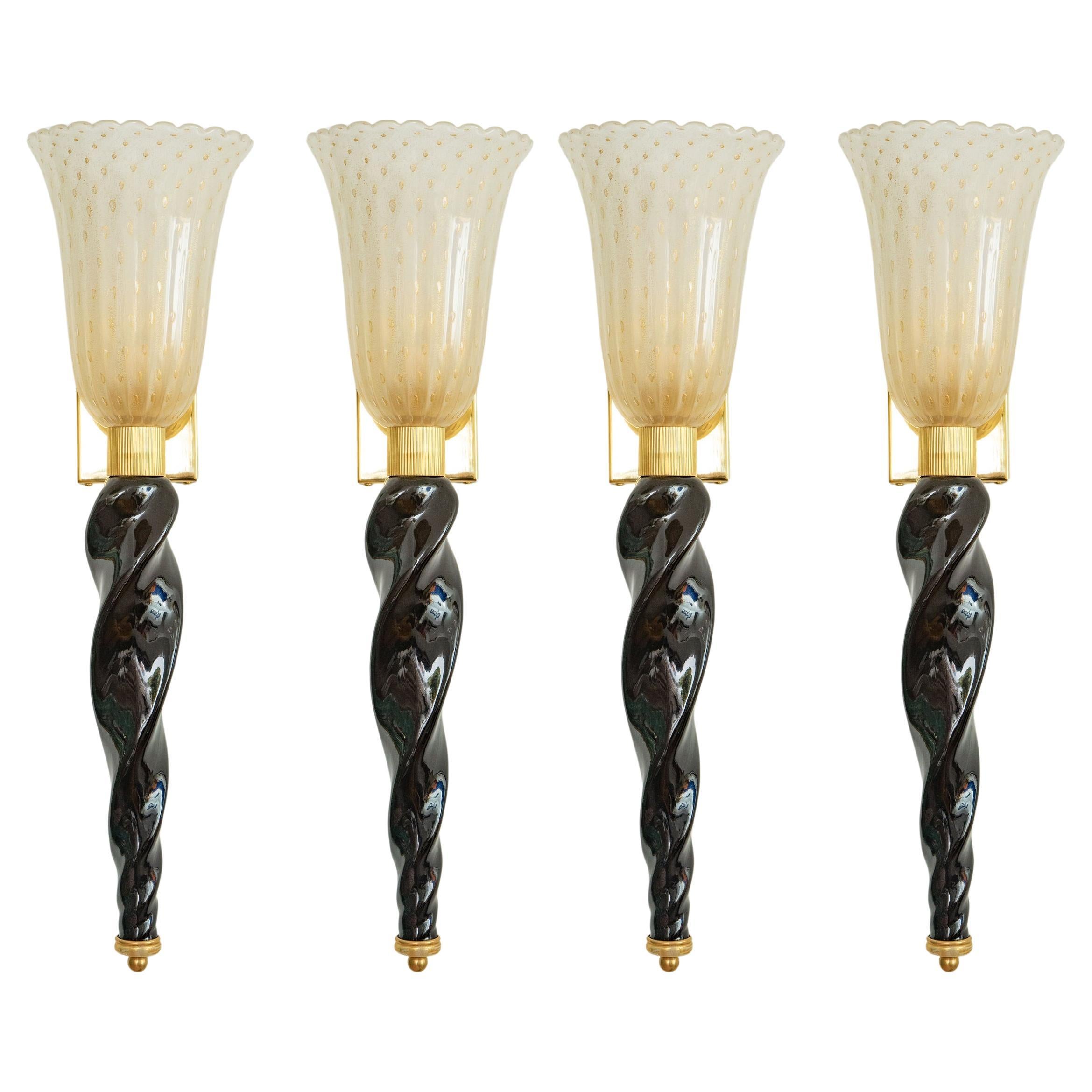 Set of Four Art Deco Style Murano Torchieres Wall Lights, in Stock im Angebot