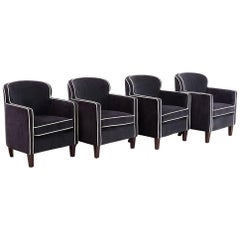 Set of Four Art Deco Style Velvet Club Chairs