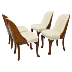 Set of Four Art Deco Walnut & Leather Tub Dining Chairs