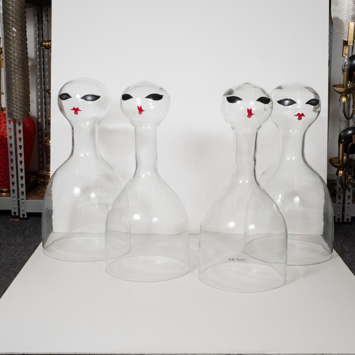 American Set of Four Art Glass Blown Figurine Sculptures attributed to Ruben Toledo For Sale