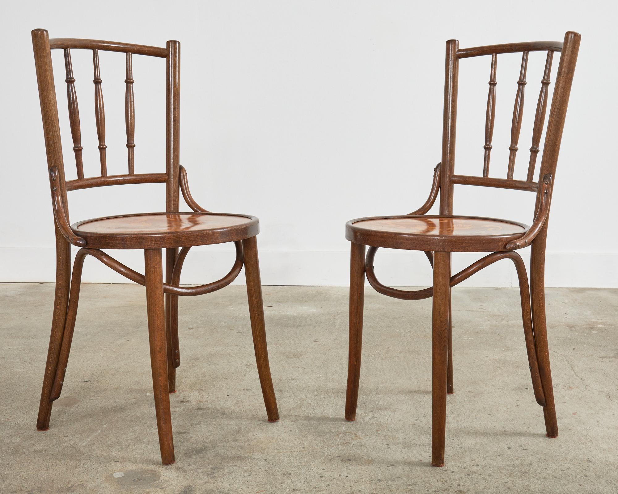 Hand-Crafted Set of Four Art Nouveau Bentwood Cafe Bistro Dining Chairs For Sale