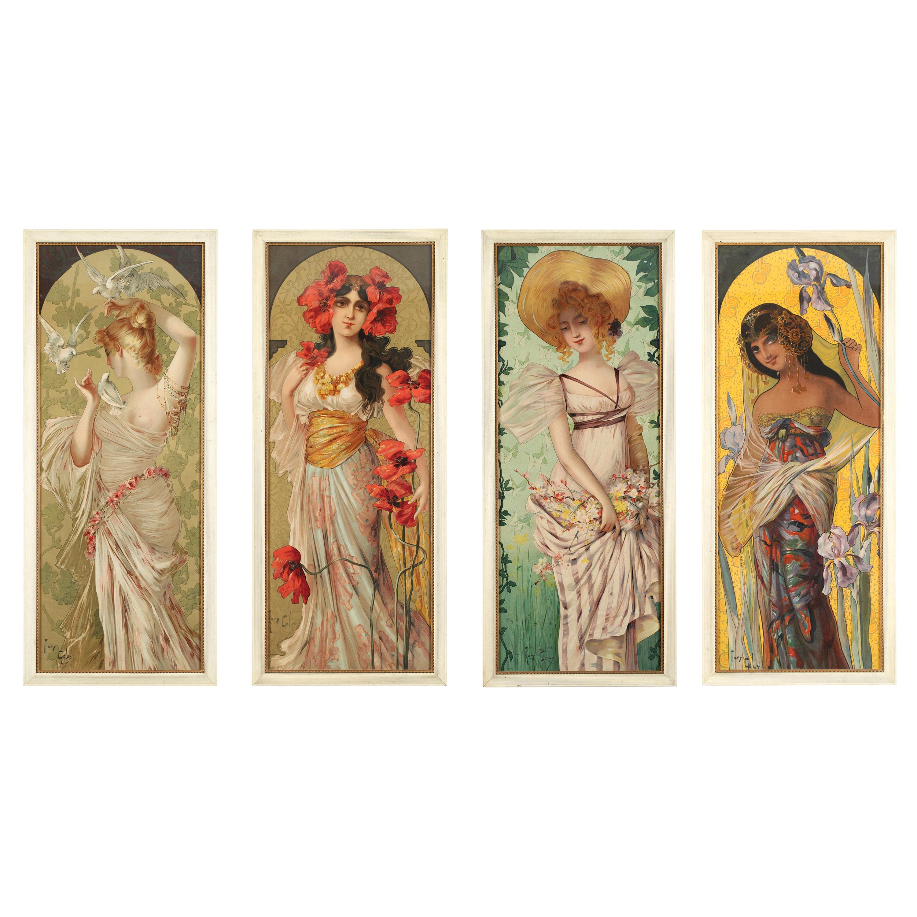 Set of Four Art Nouveau Decorative Panels by Mary Golay