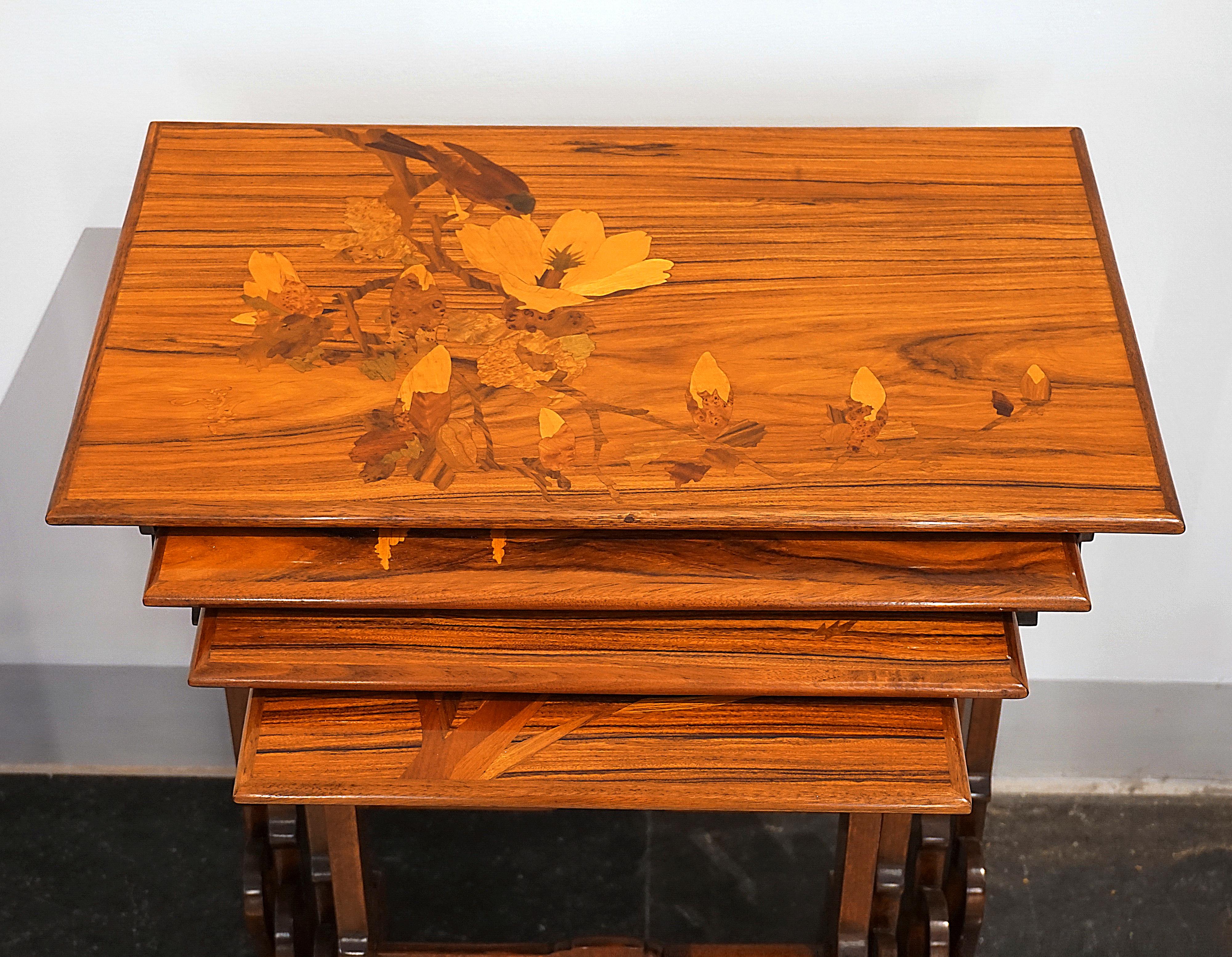 Set Of Four Art Nouveau Nesting Marquetry Tables, By Émile Gallé France, Ca 1900 In Good Condition For Sale In Vienna, AT