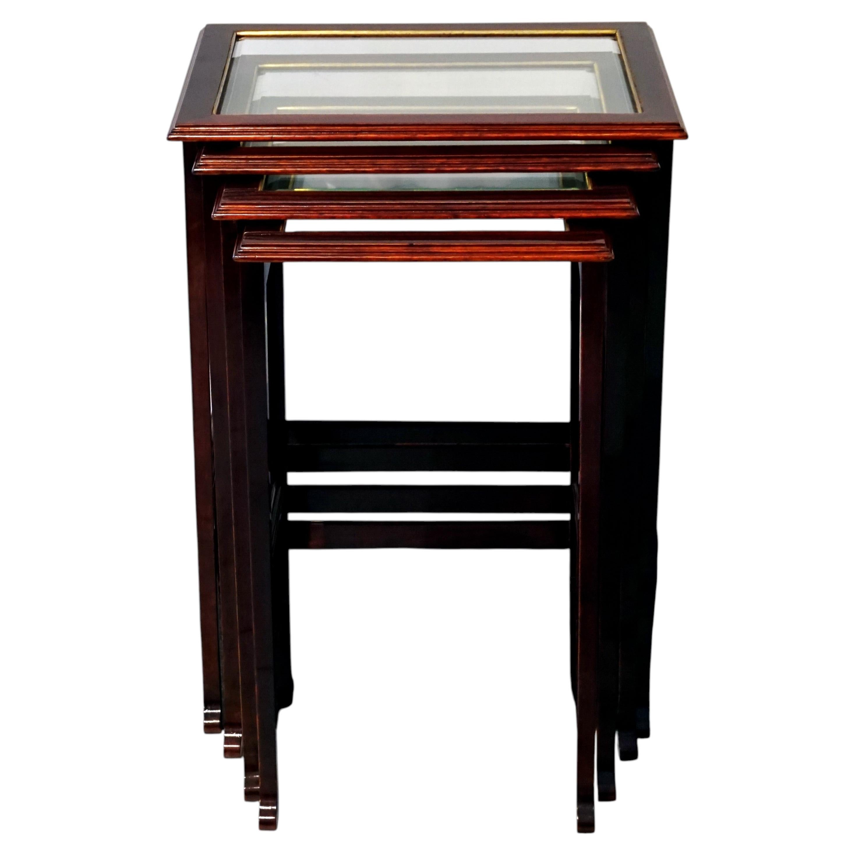 Set Of Four Art Nouveau Nesting Side Tables, Glass & Brass Inserts, Vienna, 1900