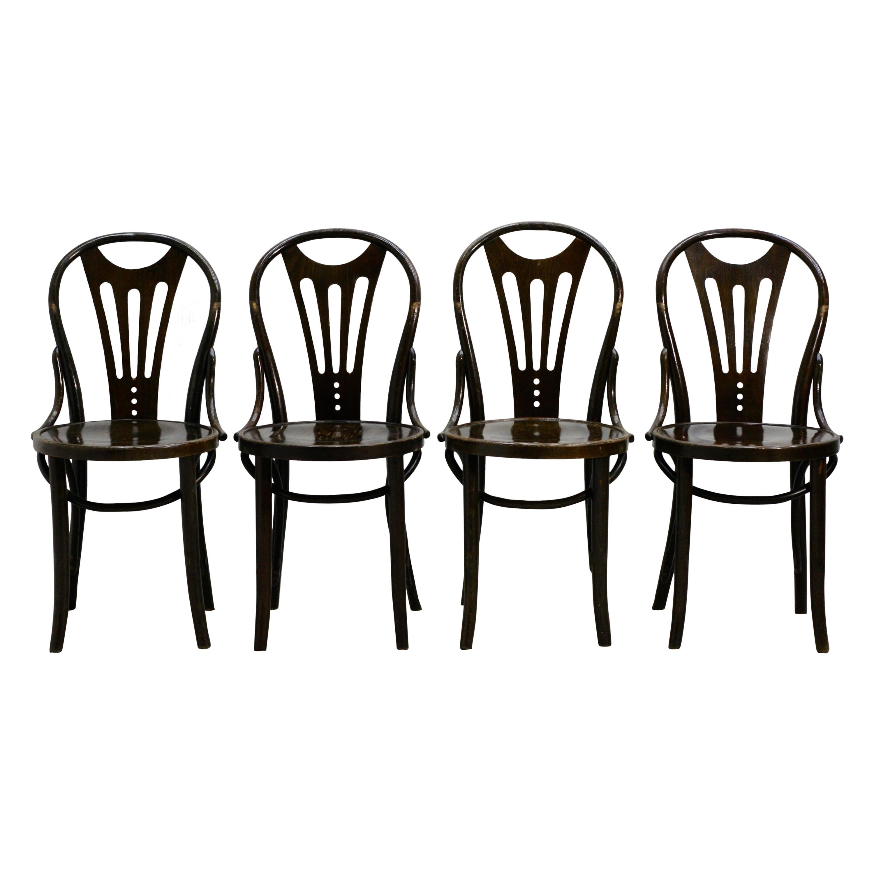 Set of Four Art Nouveau Thonet Style Bentwood Chairs, 1920s