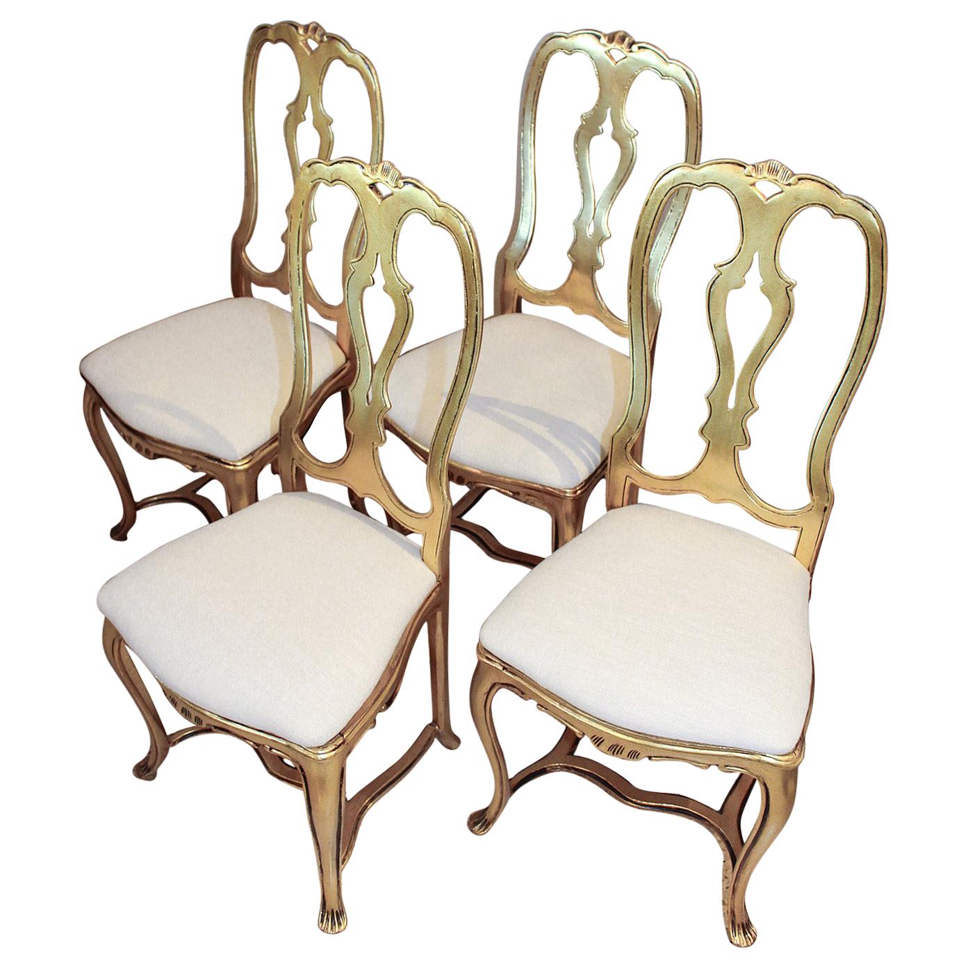 Set of Four Arthur Court Gilded Aluminum Dining Chairs, circa 1970