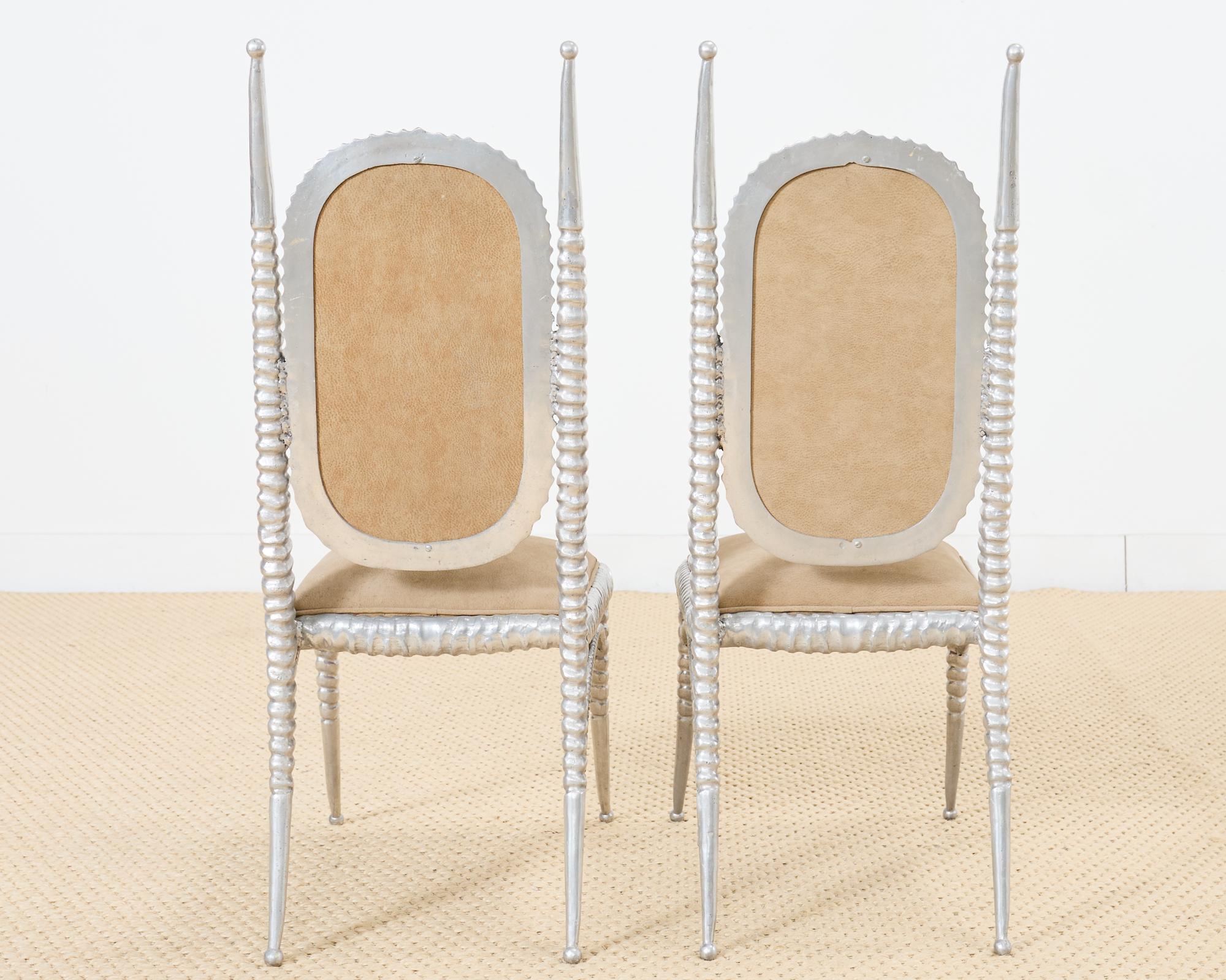 Set of Four Arthur Court Horned Antler Aluminum Dining Chairs For Sale 5