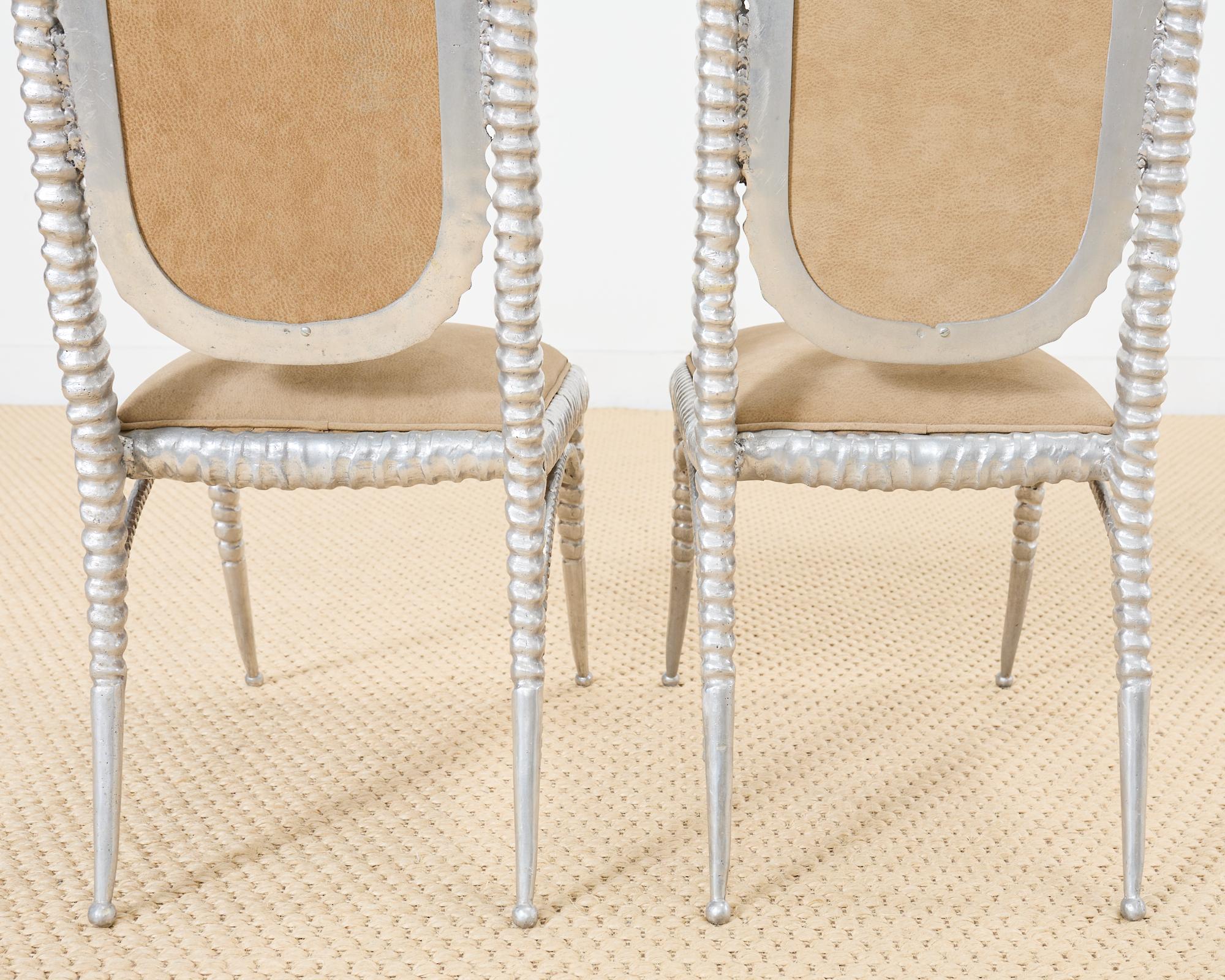 Set of Four Arthur Court Horned Antler Aluminum Dining Chairs For Sale 6