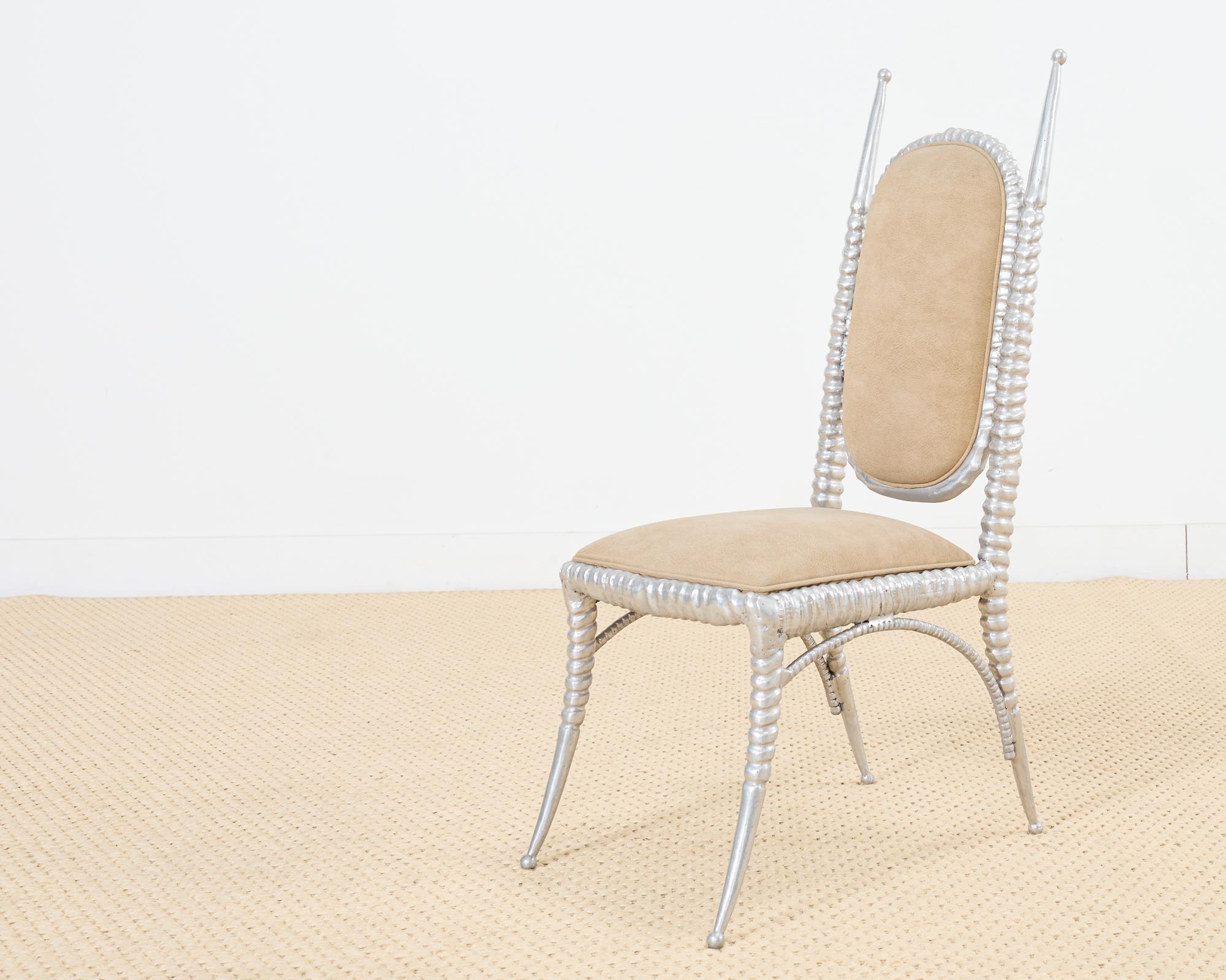 Set of Four Arthur Court Horned Antler Aluminum Dining Chairs For Sale 7