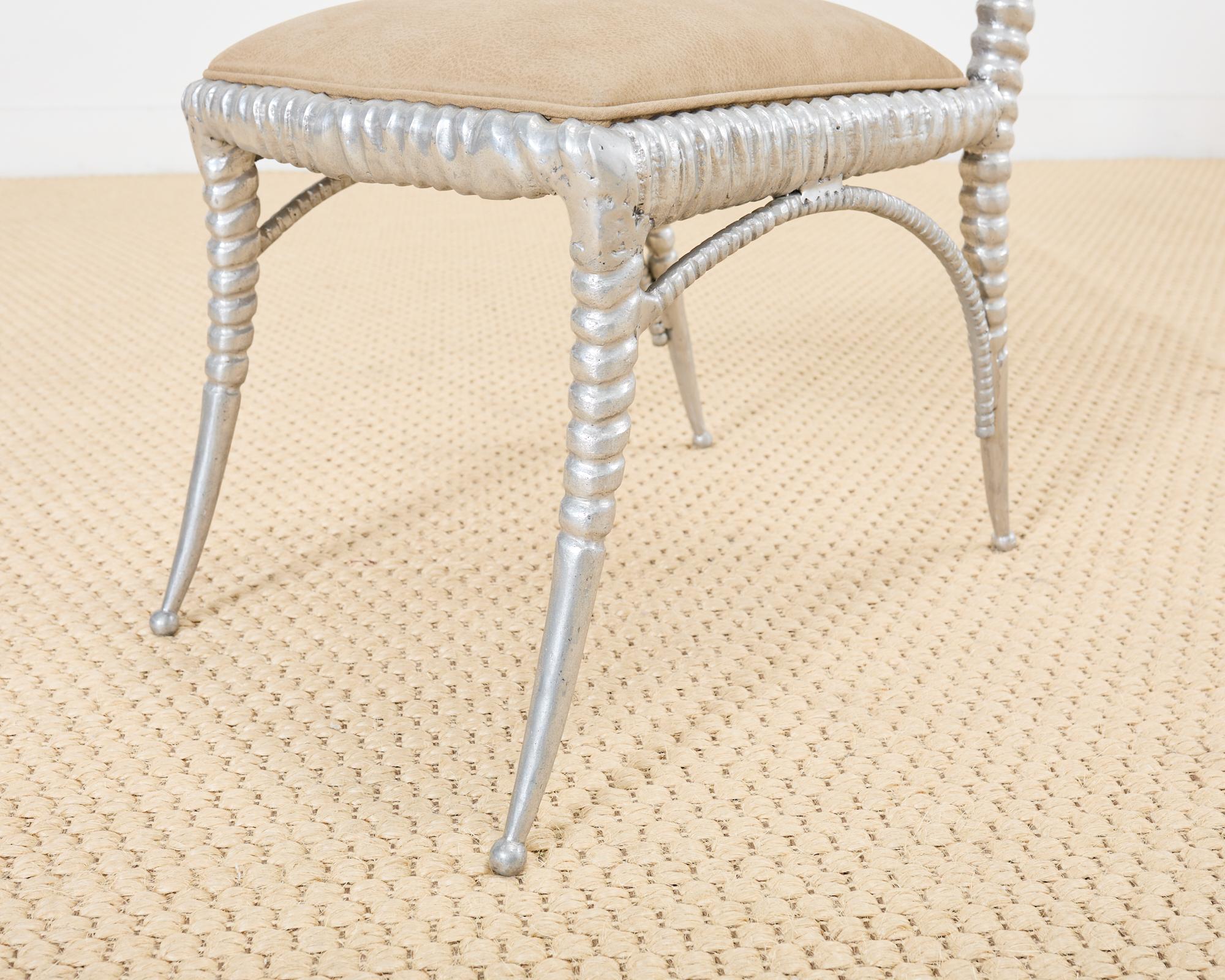 Set of Four Arthur Court Horned Antler Aluminum Dining Chairs For Sale 8