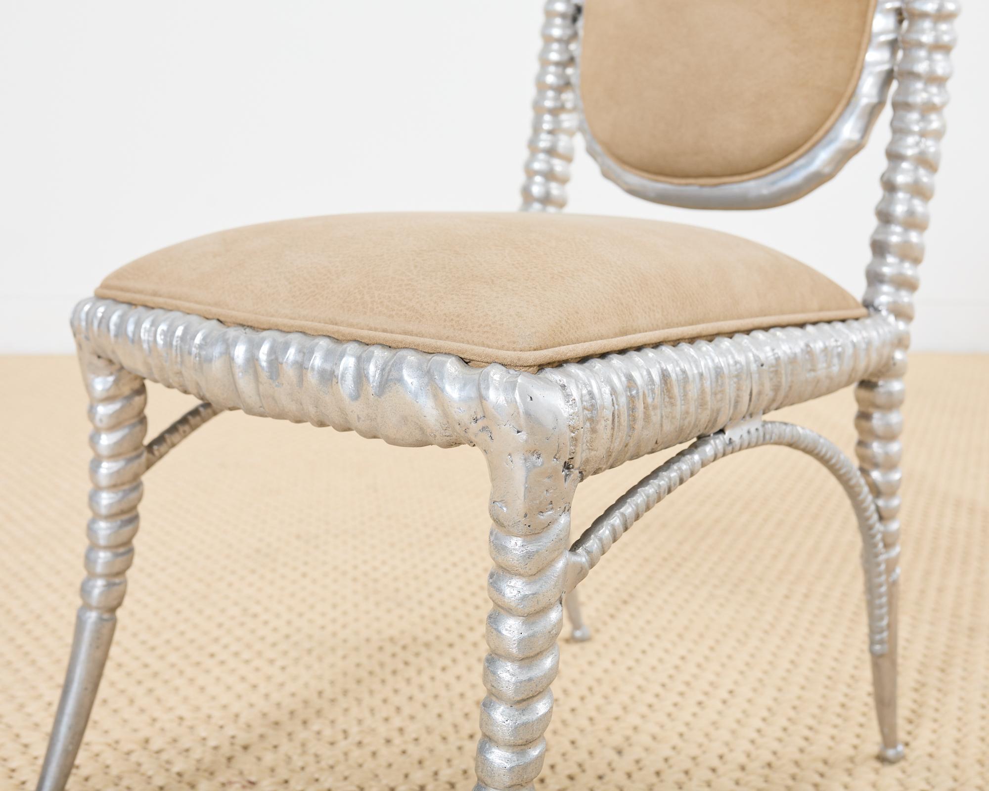 Set of Four Arthur Court Horned Antler Aluminum Dining Chairs For Sale 10