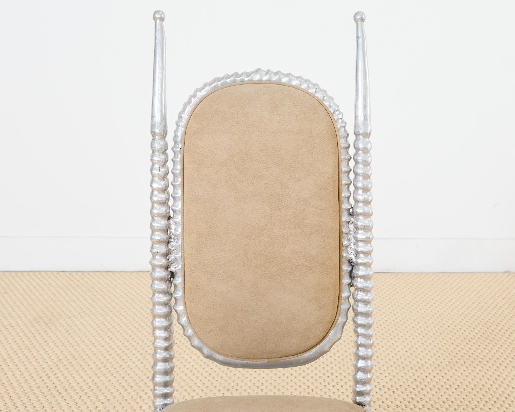 Set of Four Arthur Court Horned Antler Aluminum Dining Chairs For Sale 11