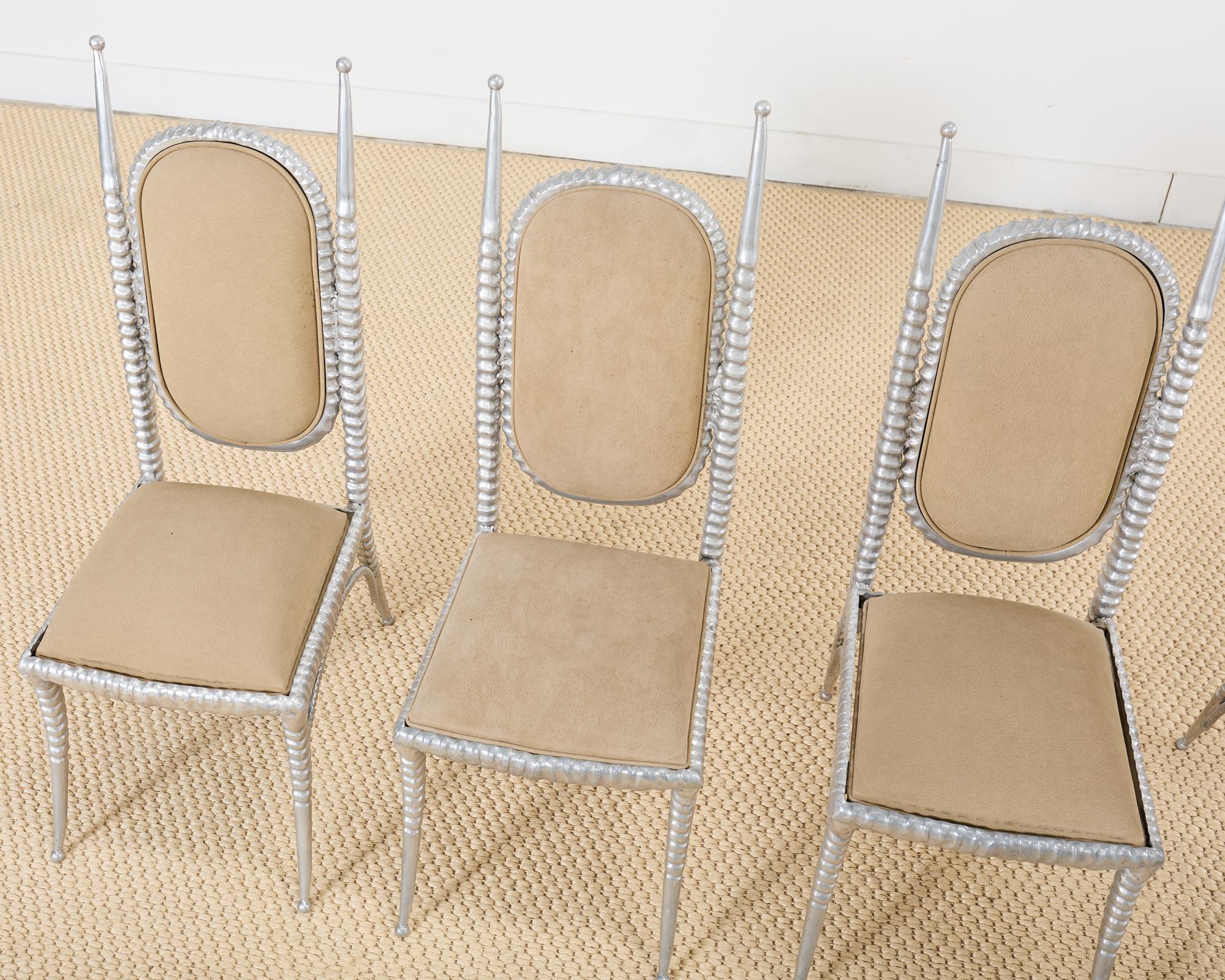 Hand-Crafted Set of Four Arthur Court Horned Antler Aluminum Dining Chairs For Sale