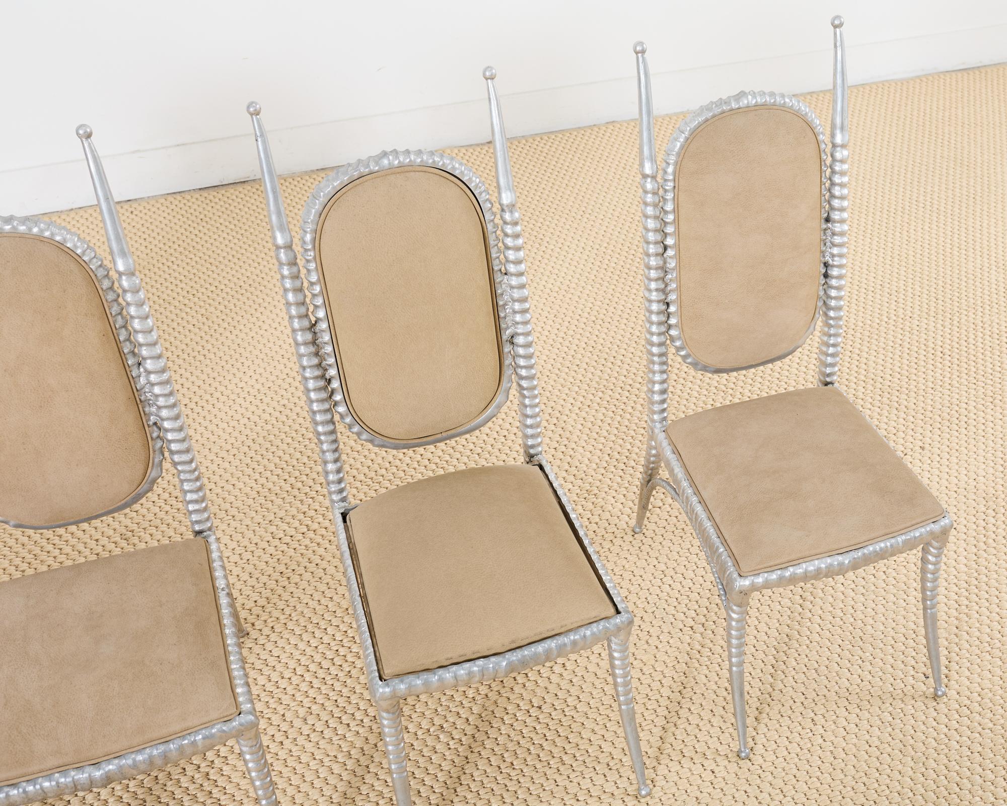 Set of Four Arthur Court Horned Antler Aluminum Dining Chairs In Good Condition For Sale In Rio Vista, CA