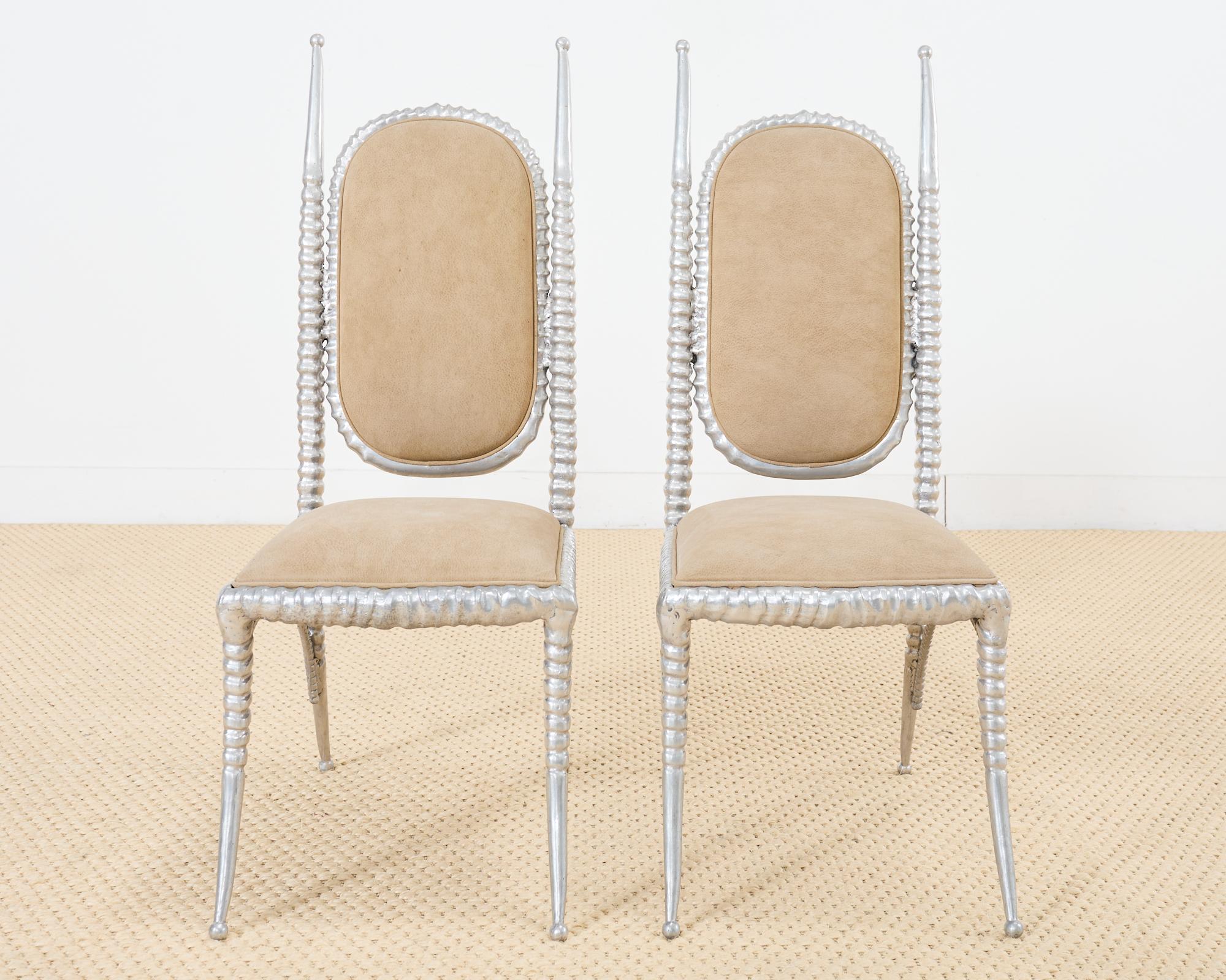 20th Century Set of Four Arthur Court Horned Antler Aluminum Dining Chairs For Sale