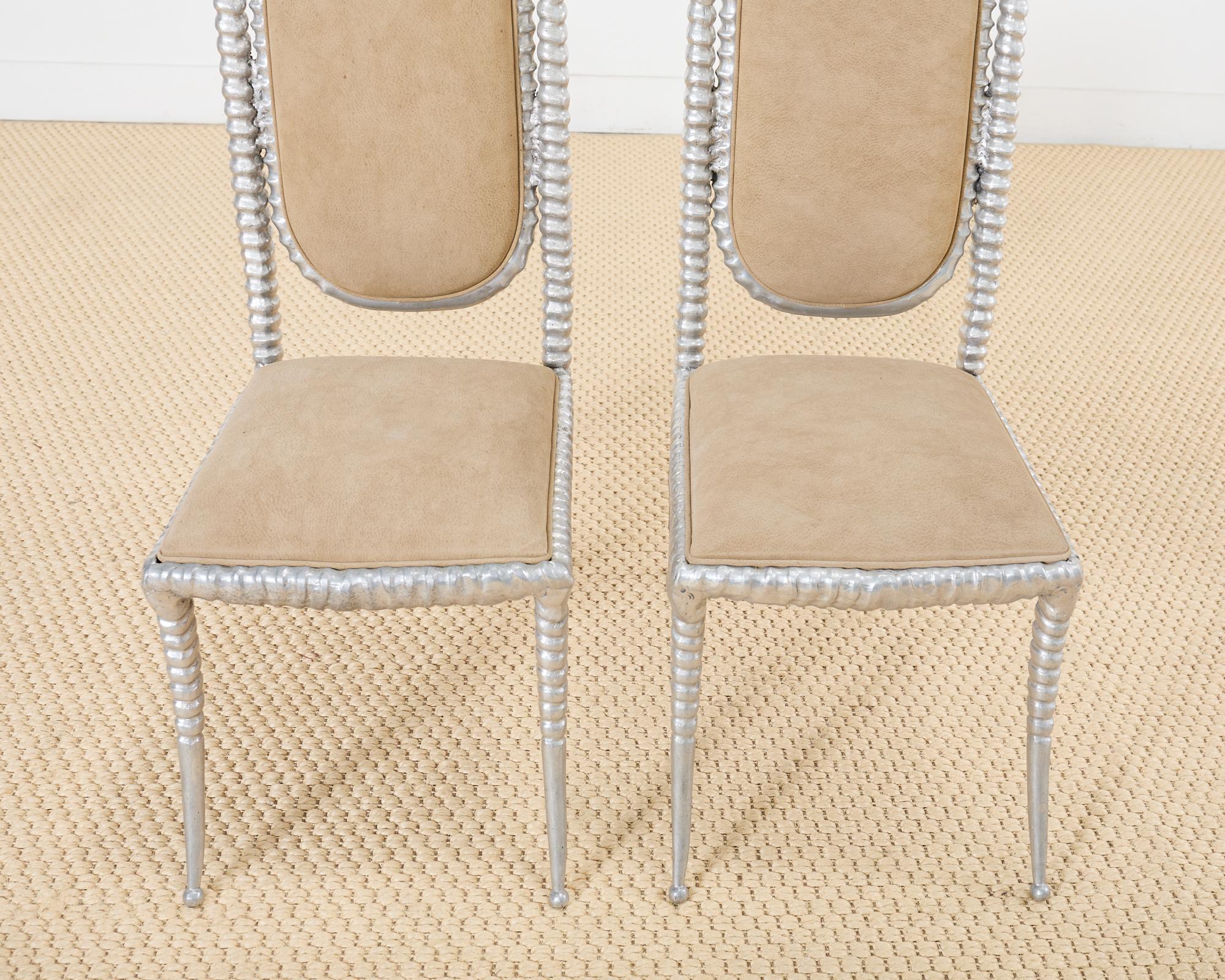 Set of Four Arthur Court Horned Antler Aluminum Dining Chairs For Sale 1