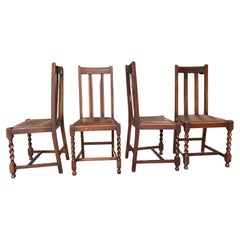 Set of Four Arts & Crafts Dining Chairs with Leather Cushions, Circa 1900