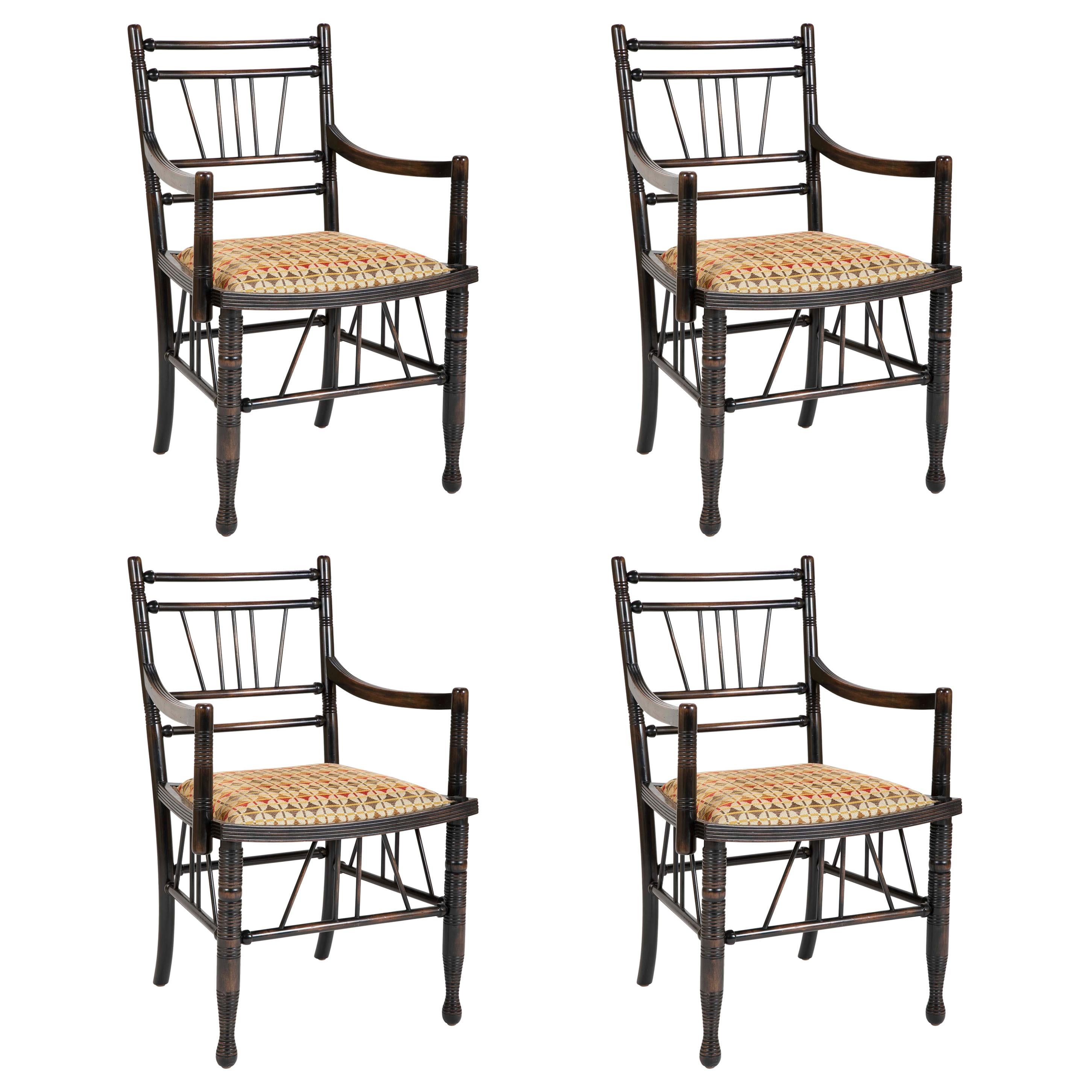 Set of Four Arts and Crafts Style Chairs In The Manner of E. W. Godwin