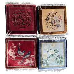 Set of Four Asian Silk Embroidery Pillows or Cushions, Vintage 1960s