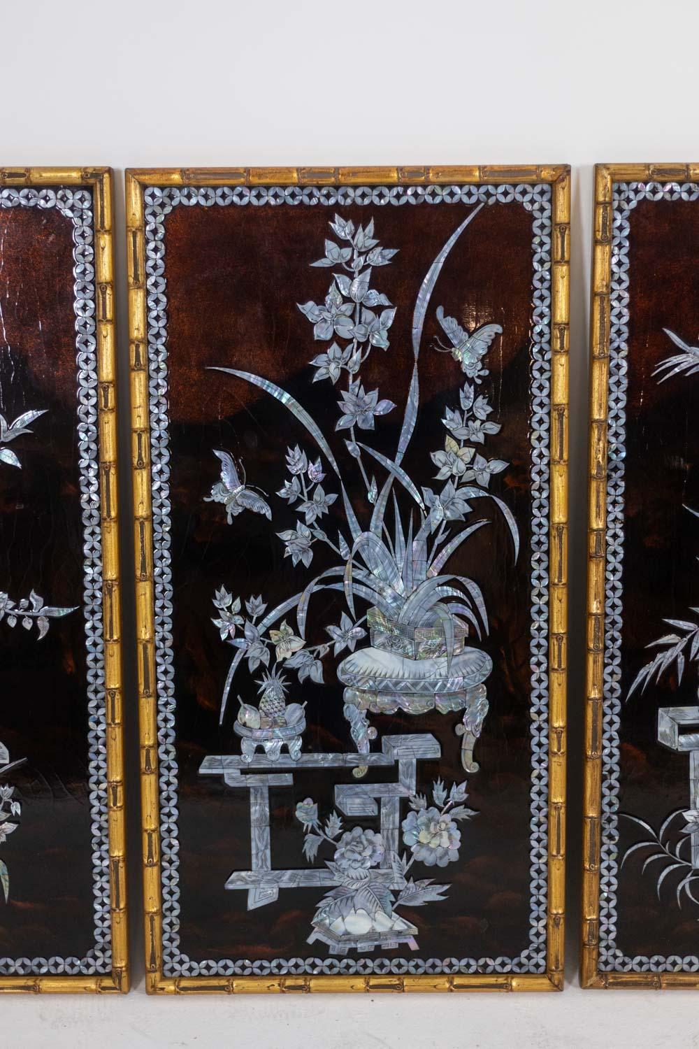 Set of four Asian-style lacquer panels. 1950s. For Sale 2
